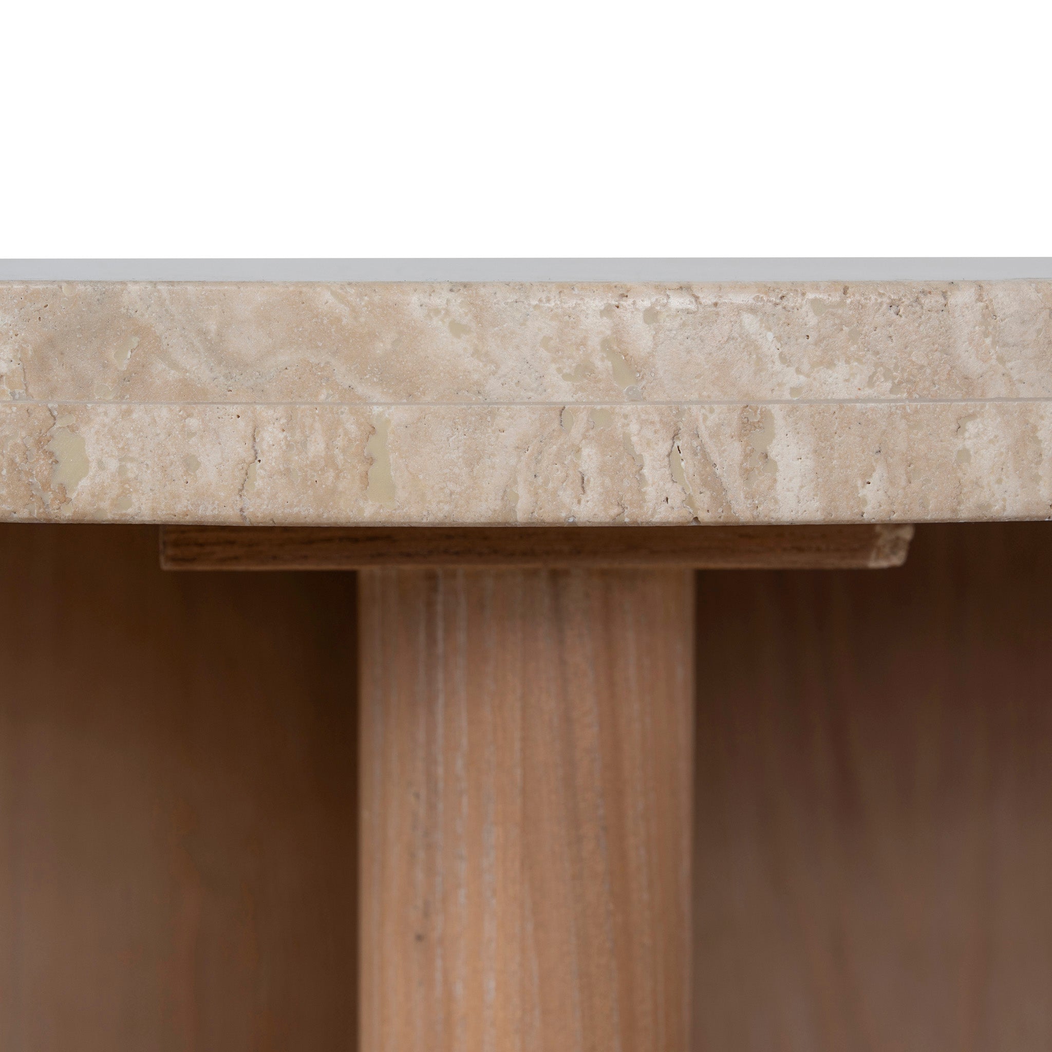 Travertine Marble 100cm Round Coffee Table - Light Natural Elm - image 6