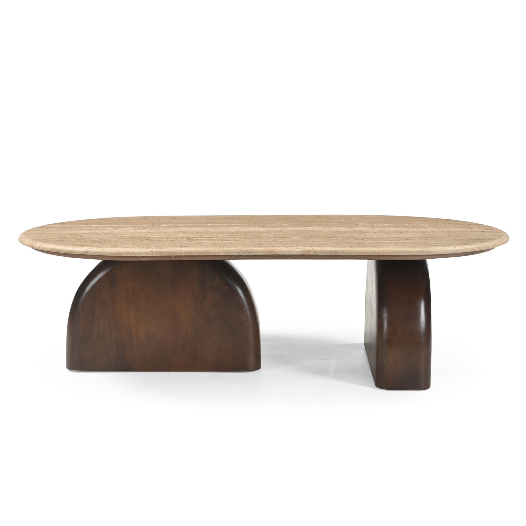 1.2m Travertine Top Oval Coffee Table - Walnut