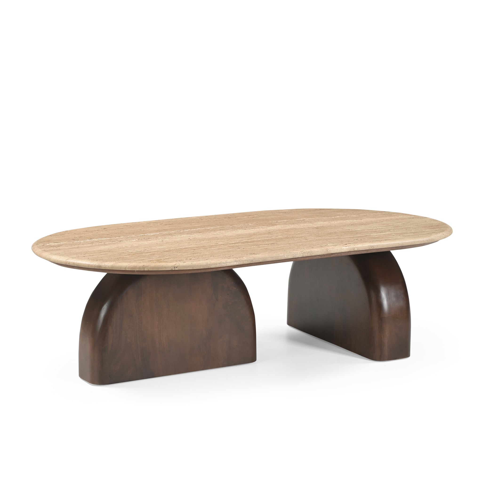 1.2m Travertine Top Oval Coffee Table - Walnut