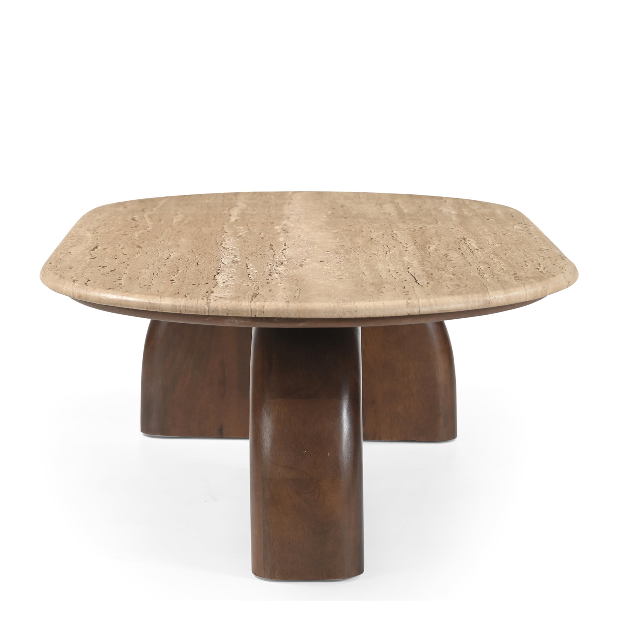 CCF8716-RB 1.2m Travertine Top Oval Coffee Table - Walnut