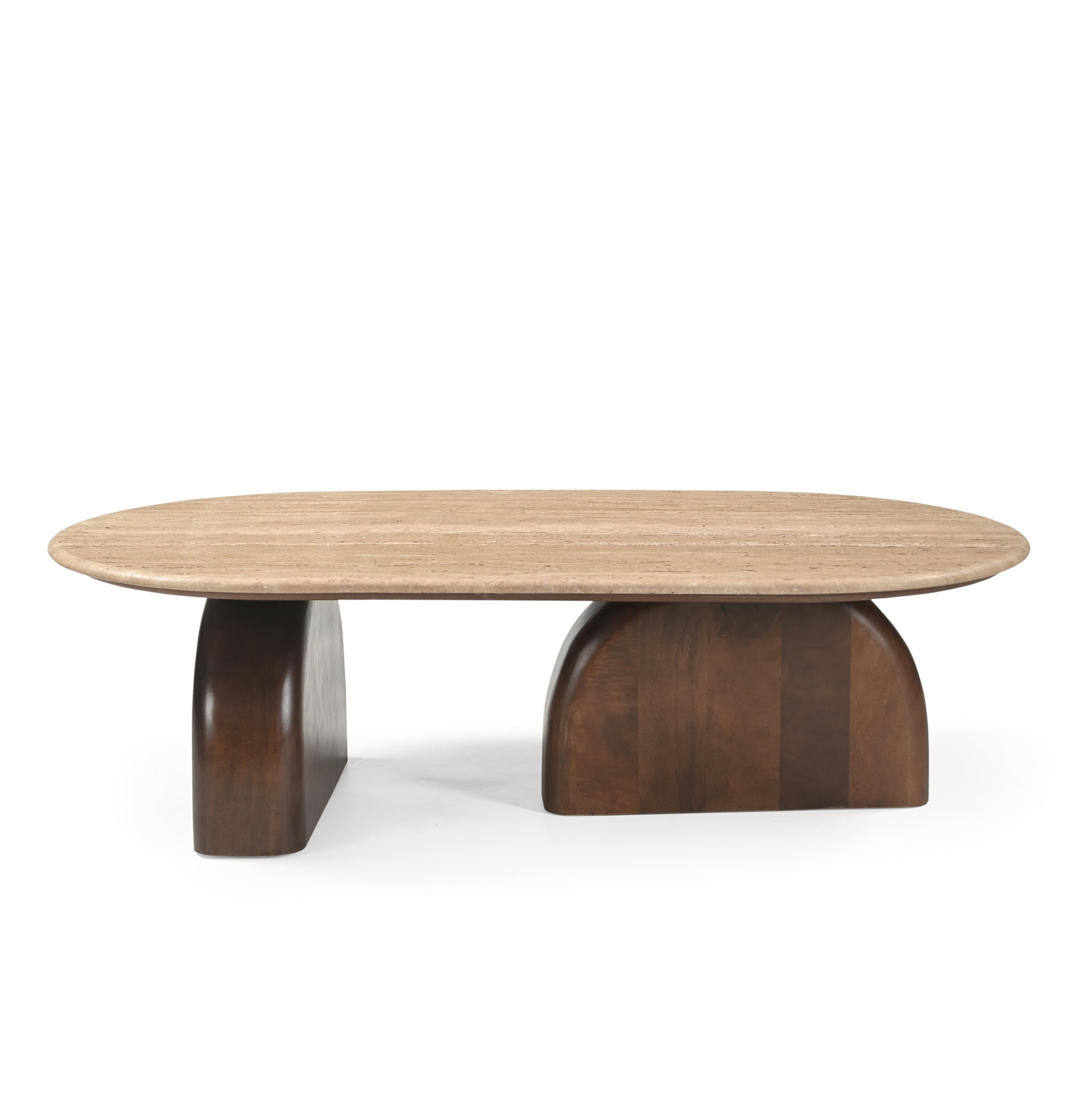 1.2m Travertine Top Oval Coffee Table - Walnut