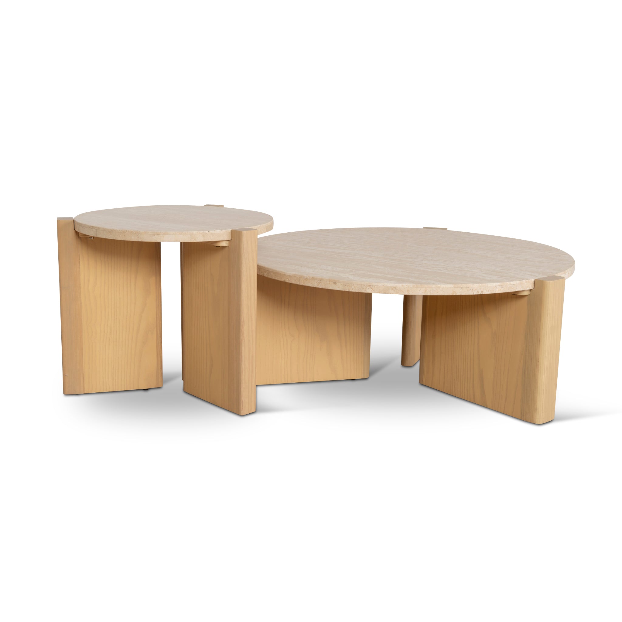 Travertine Top Round Nested Table - Creme Ash