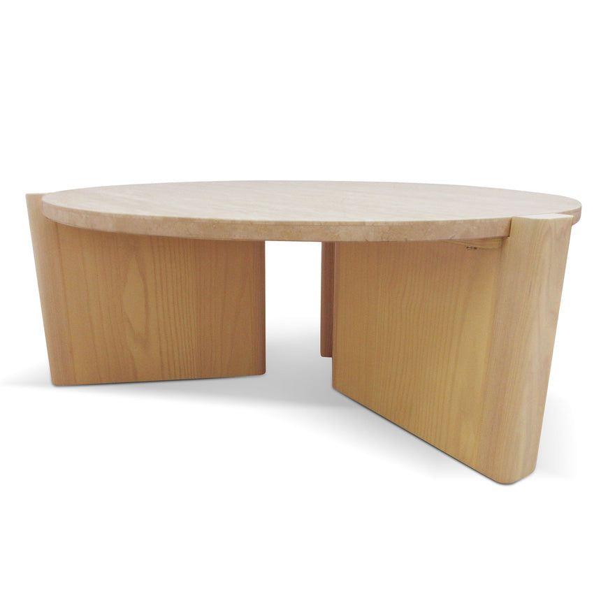Travertine Top Round Nested Table - Creme Ash