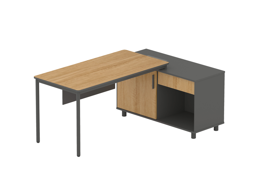 1.75m Right Return Natural Office Desk - Charcoal Base