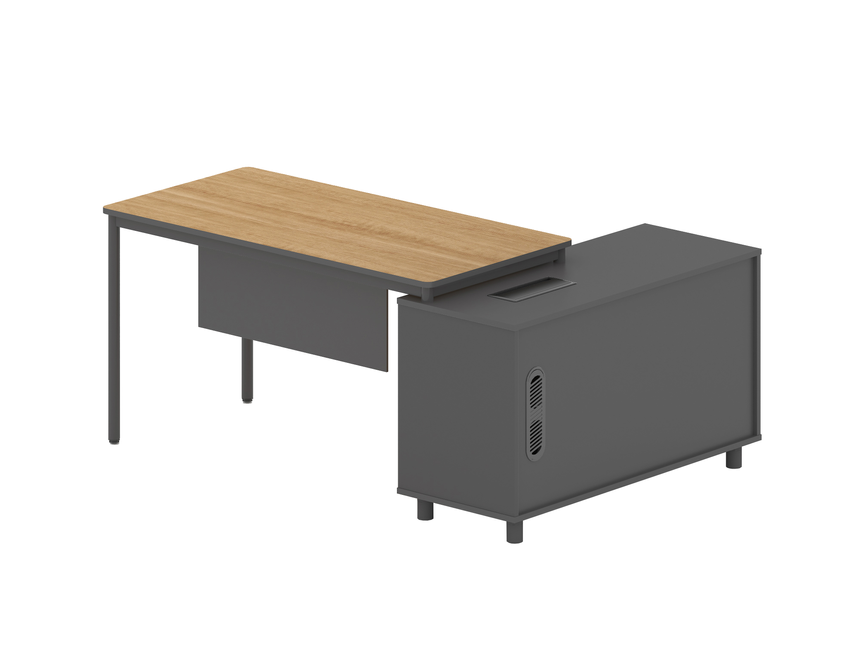 1.75m Left Return Natural Office Desk - Charcoal Base
