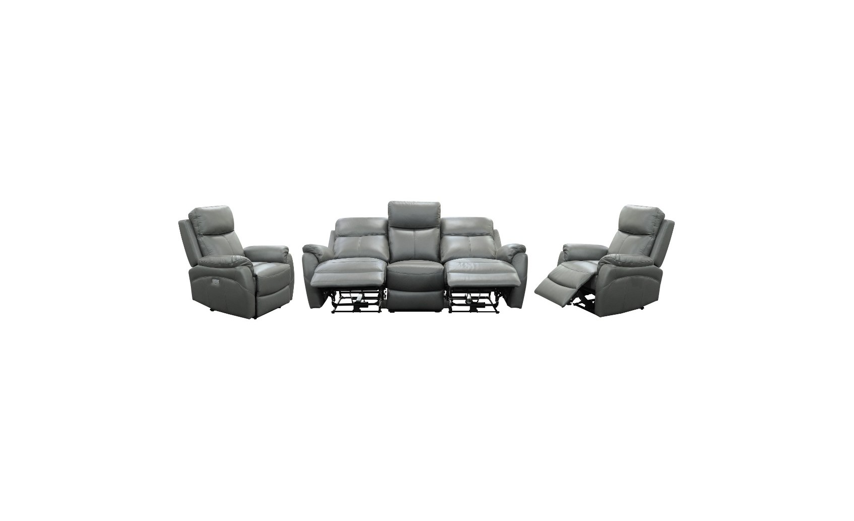 Camden Recliner Leather Sofa 3+1+1 Seater Electric Lounge Set - Gunmetal