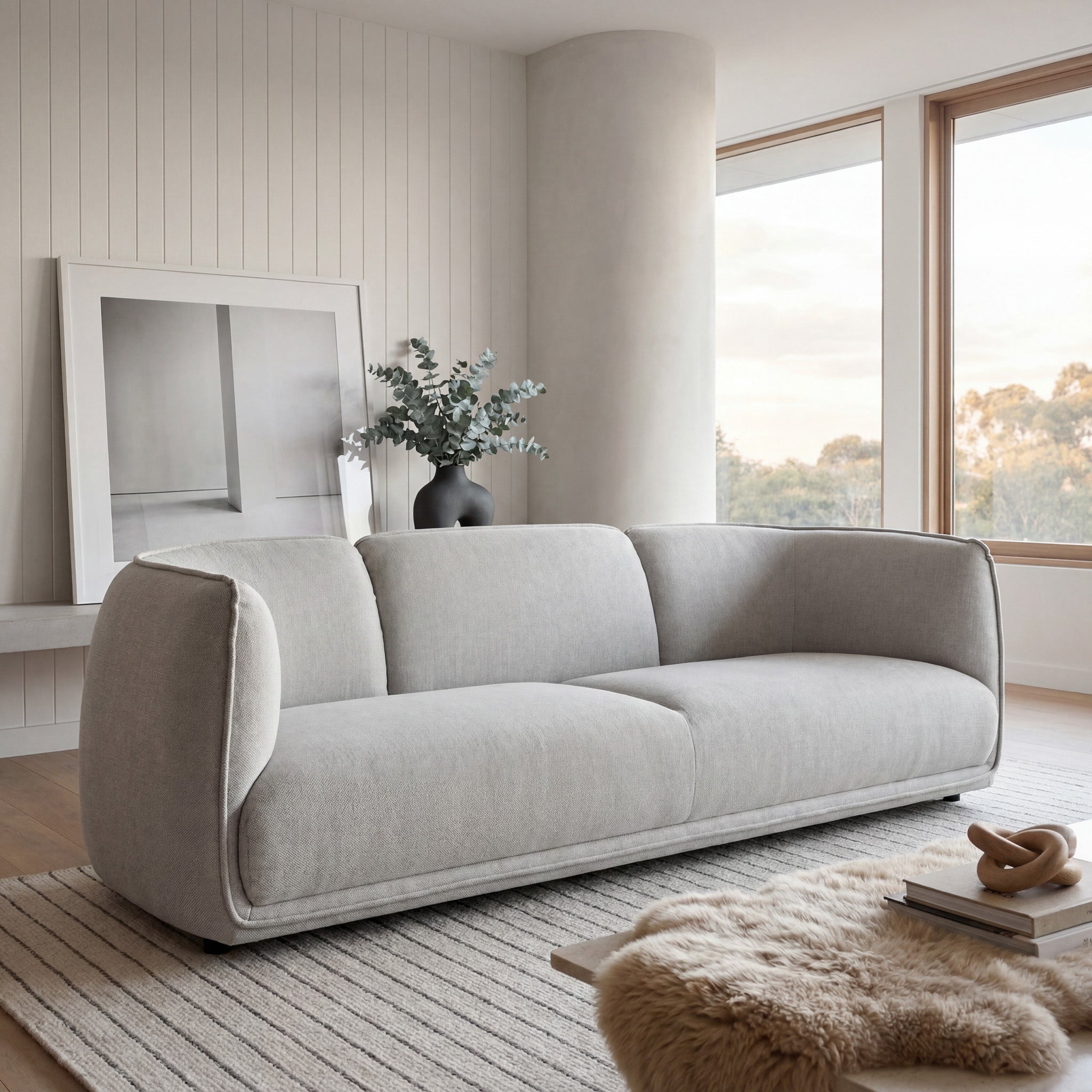 CLC6093-KSO 3 Seater Fabric Sofa- Light Texture Grey