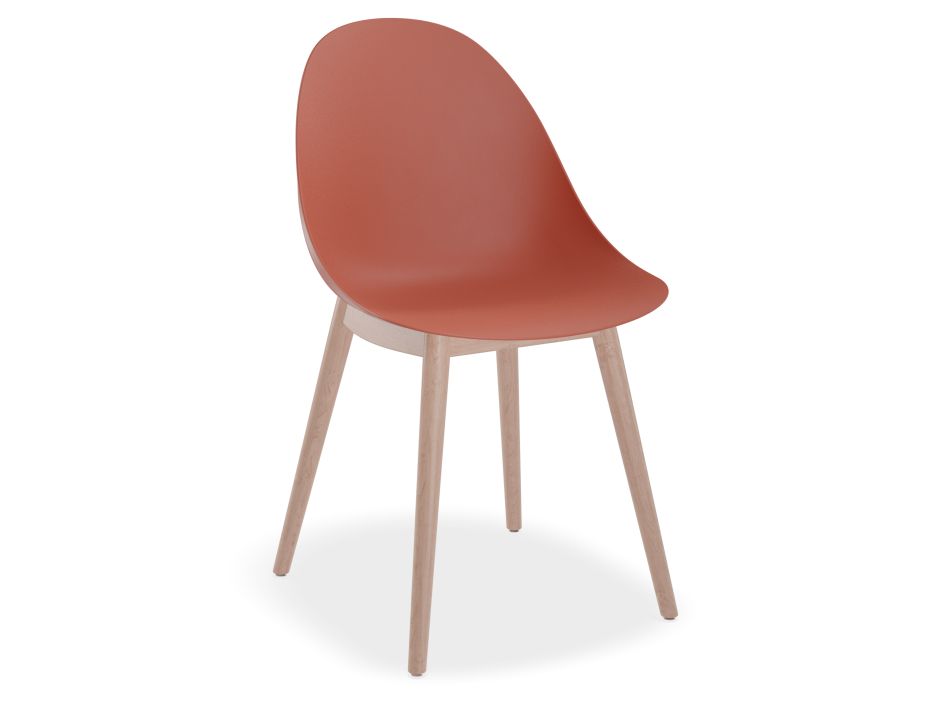 Pebble Chair Coral with Shell Seat - 4 Post Stackable  Base - White