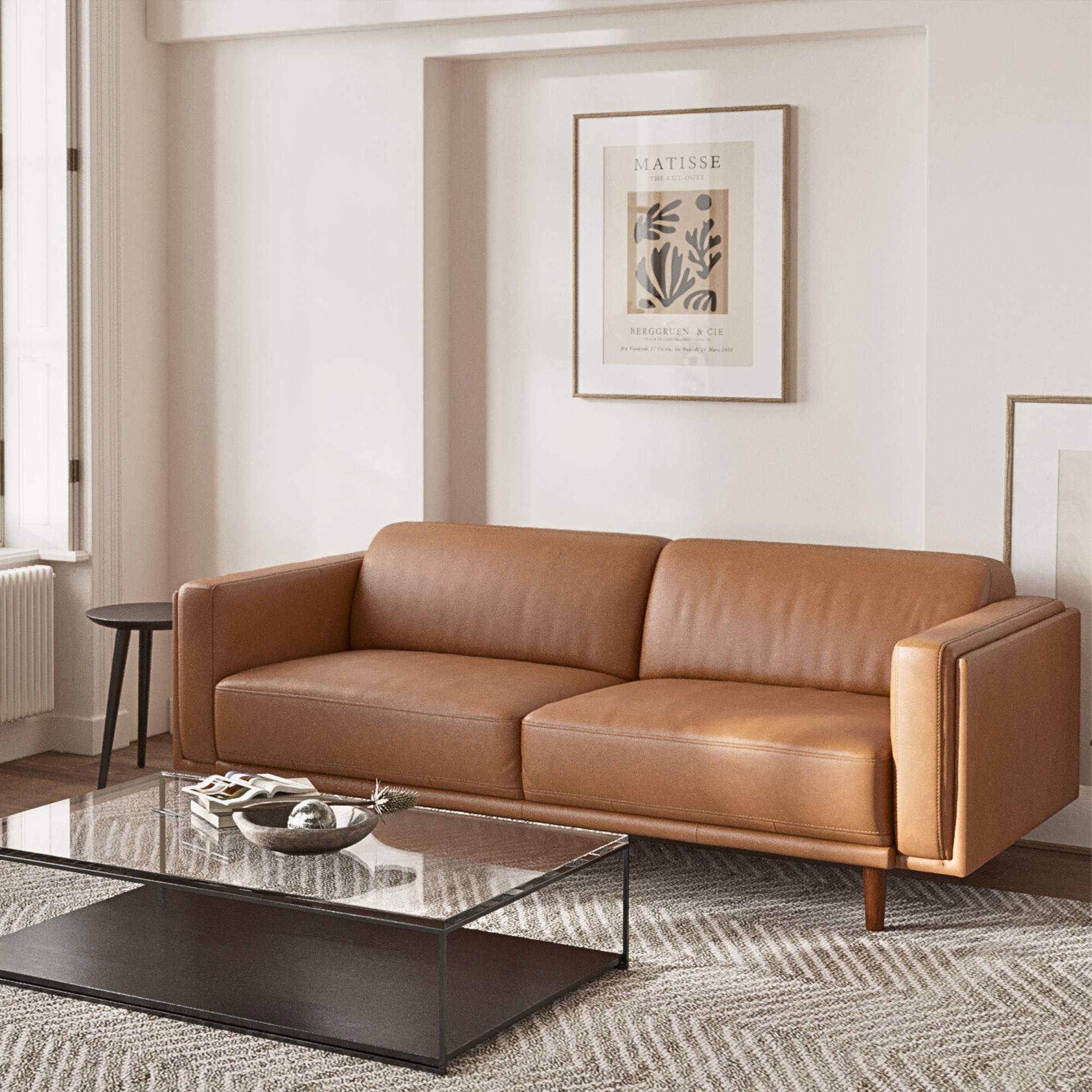 Sinclair Tan Leather Sofa (Semi-Aniline Leather)