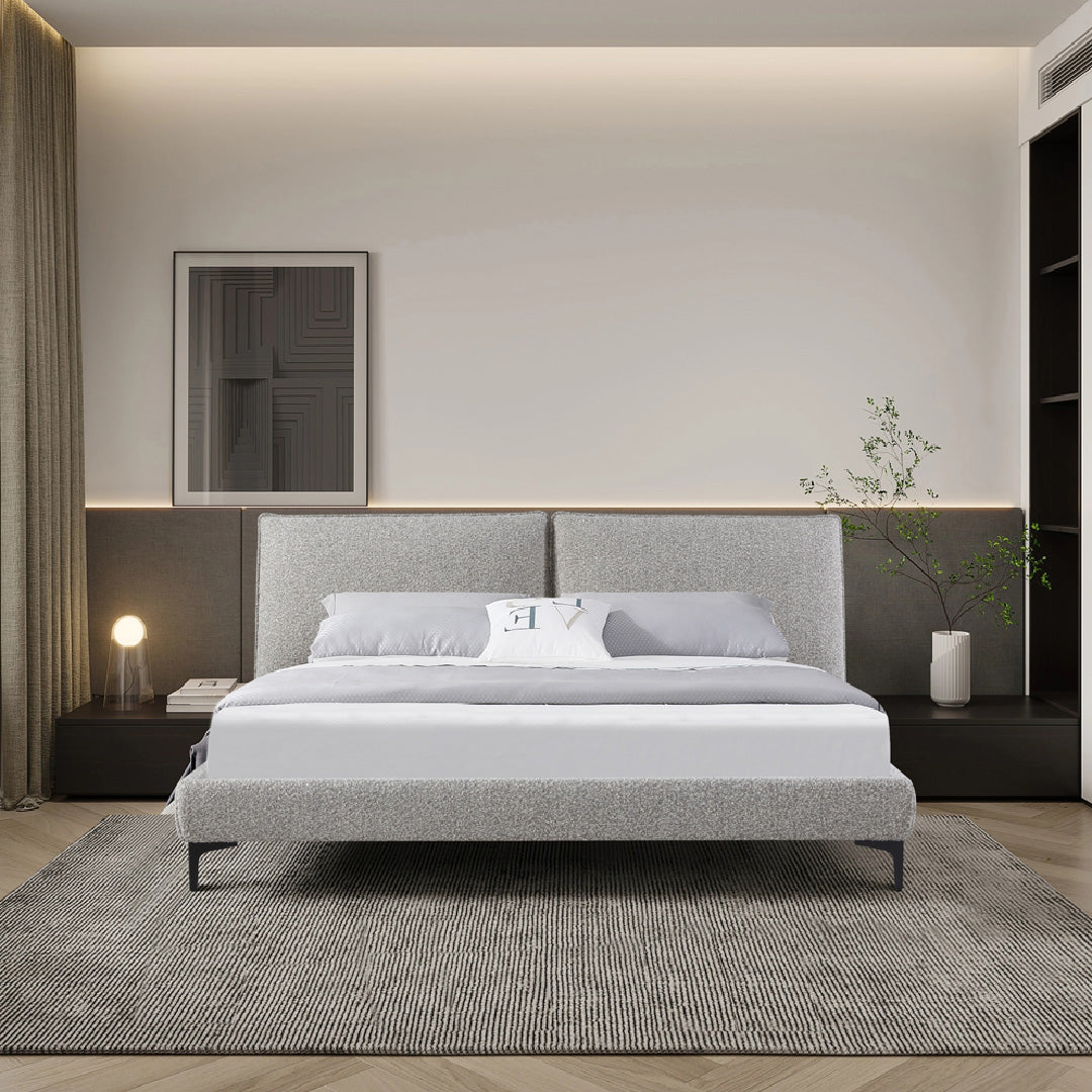 Fabric King Bed Frame - Olive Brown Boucle - image 3