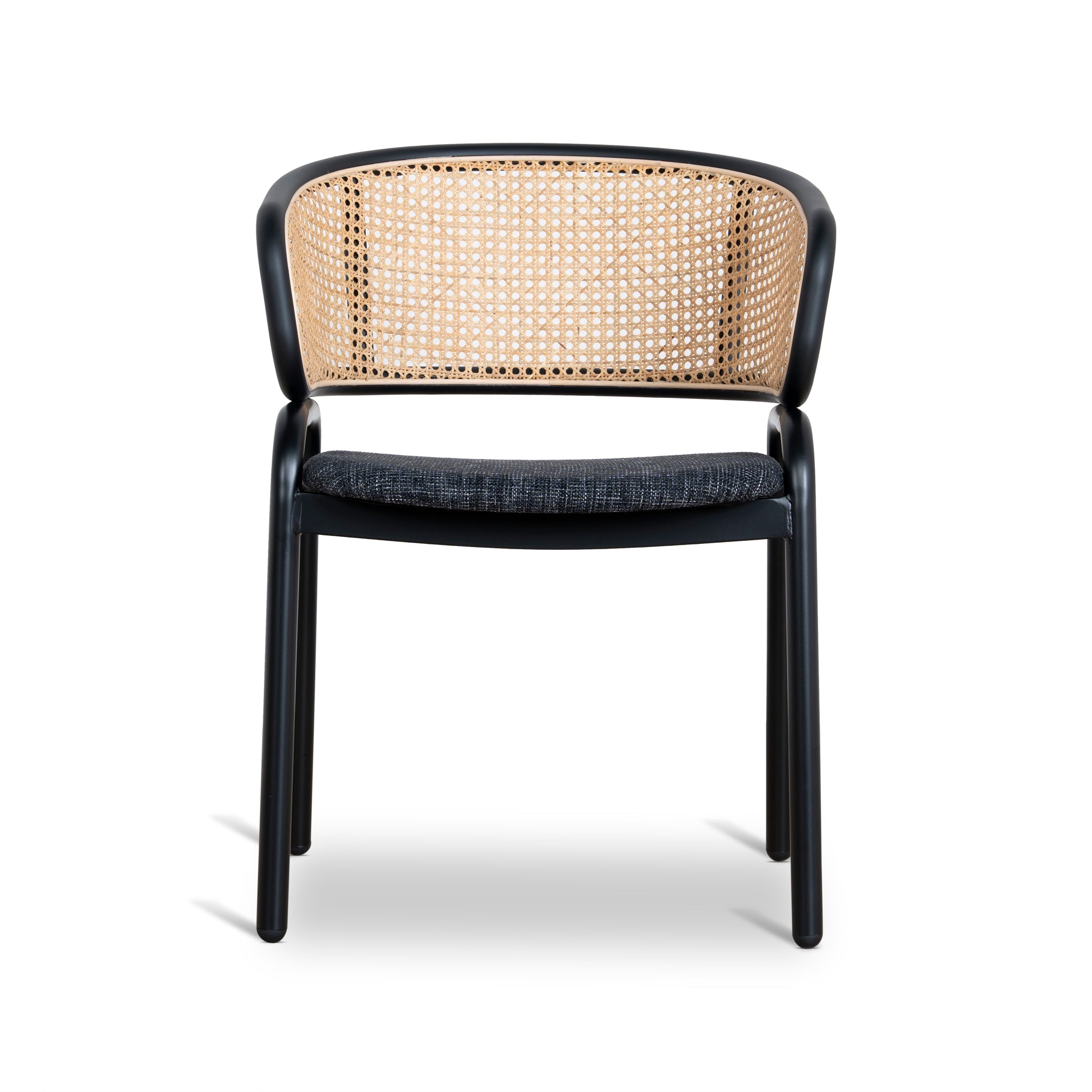 Fabric Dining Chair - Dark Grey with Rattan Back (Set of 2) - image 2