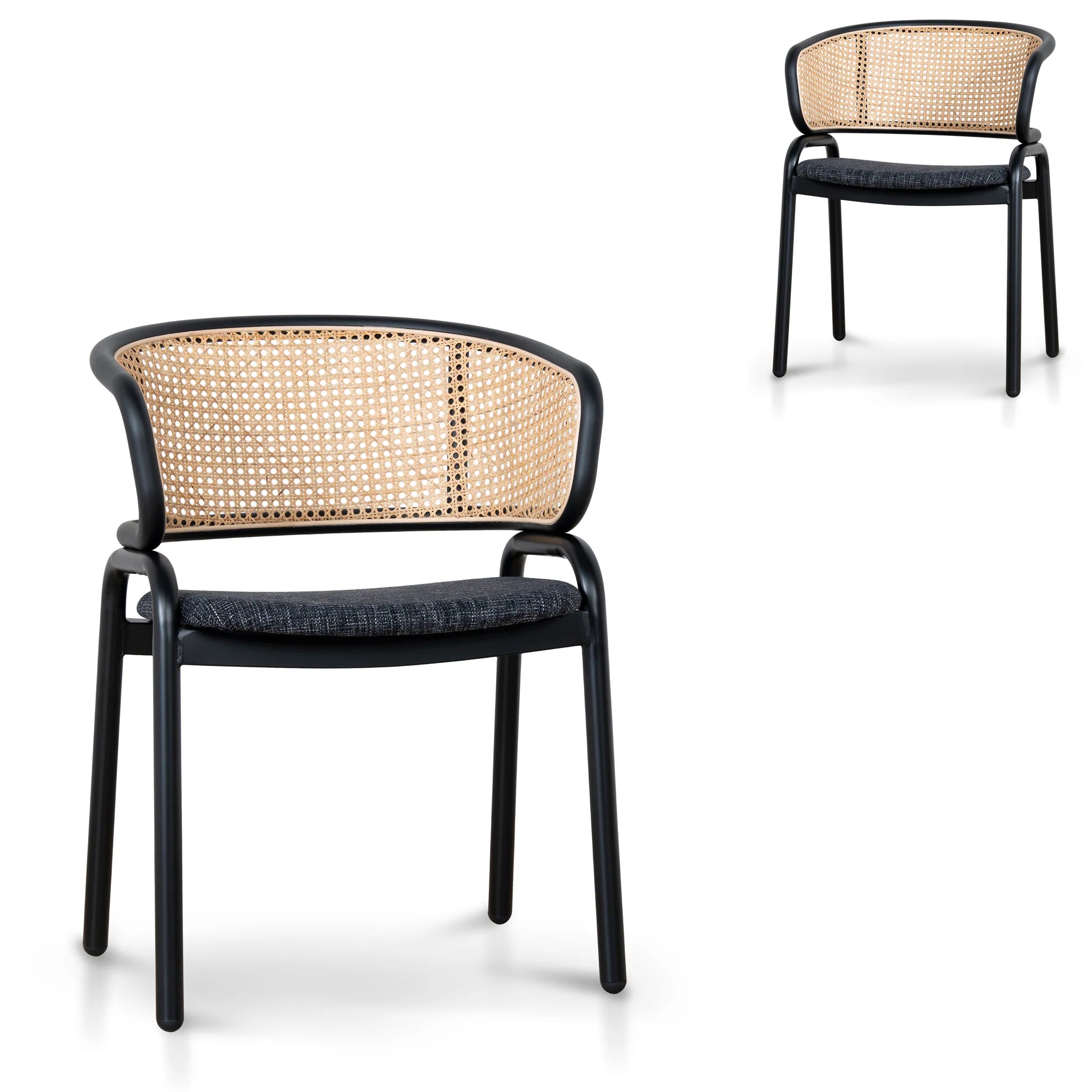 Showcasing Sodivela Fabric Dining Chair - Dark Grey with Rattan Back (Set of 2) DC12046-SDx2 Dining Chair by Calibre Furniturs