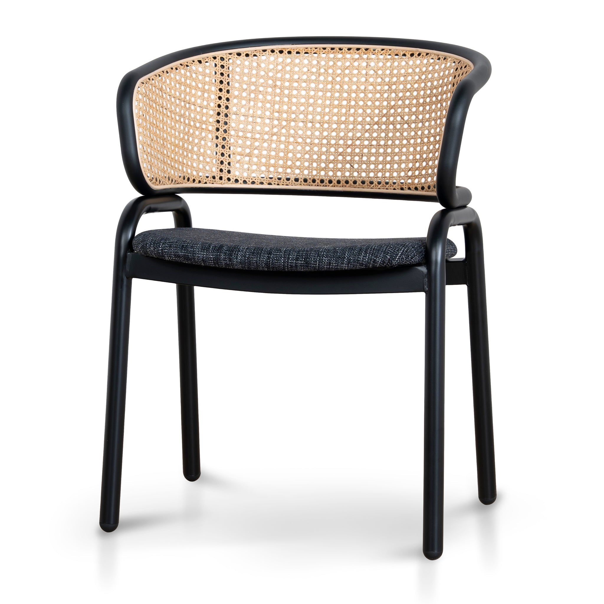 Fabric Dining Chair - Dark Grey with Rattan Back (Set of 2) - image 3