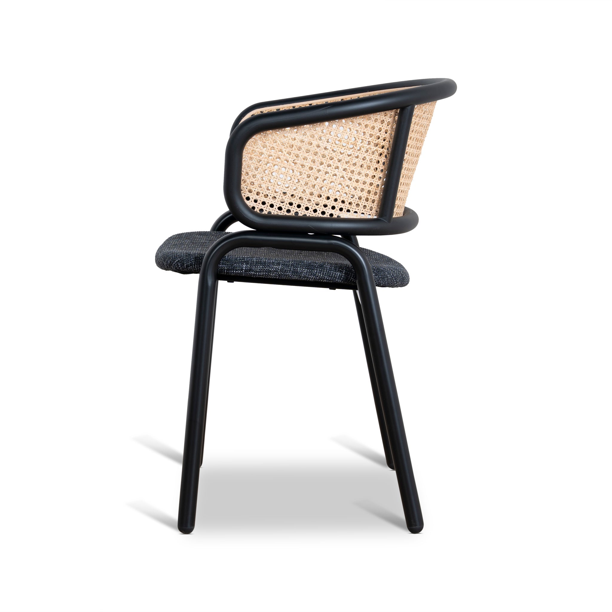 Fabric Dining Chair - Dark Grey with Rattan Back (Set of 2) - image 4
