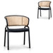 Fabric Dining Chair - Dark Grey with Rattan Back (Set of 2)