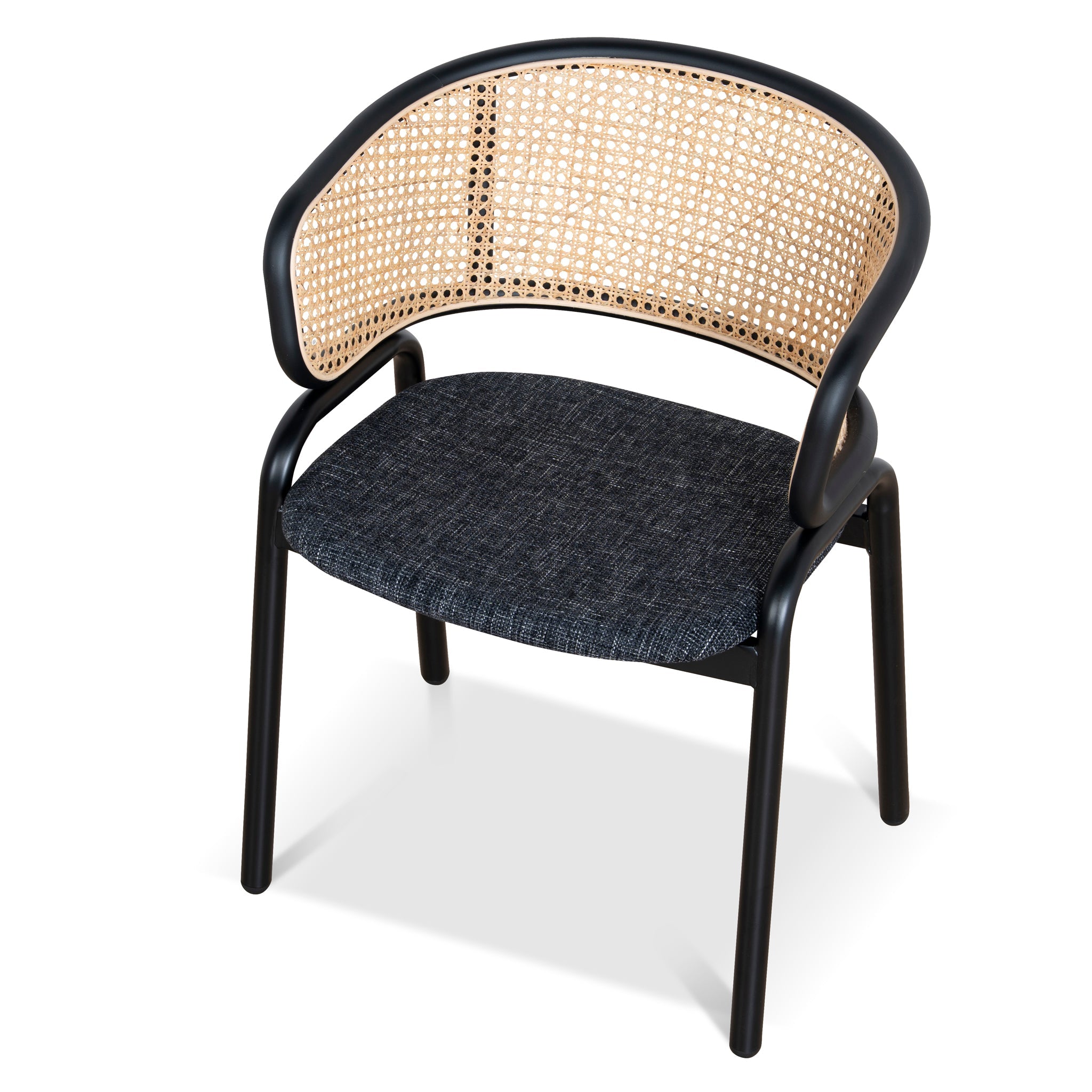 Fabric Dining Chair - Dark Grey with Rattan Back (Set of 2) - image 7