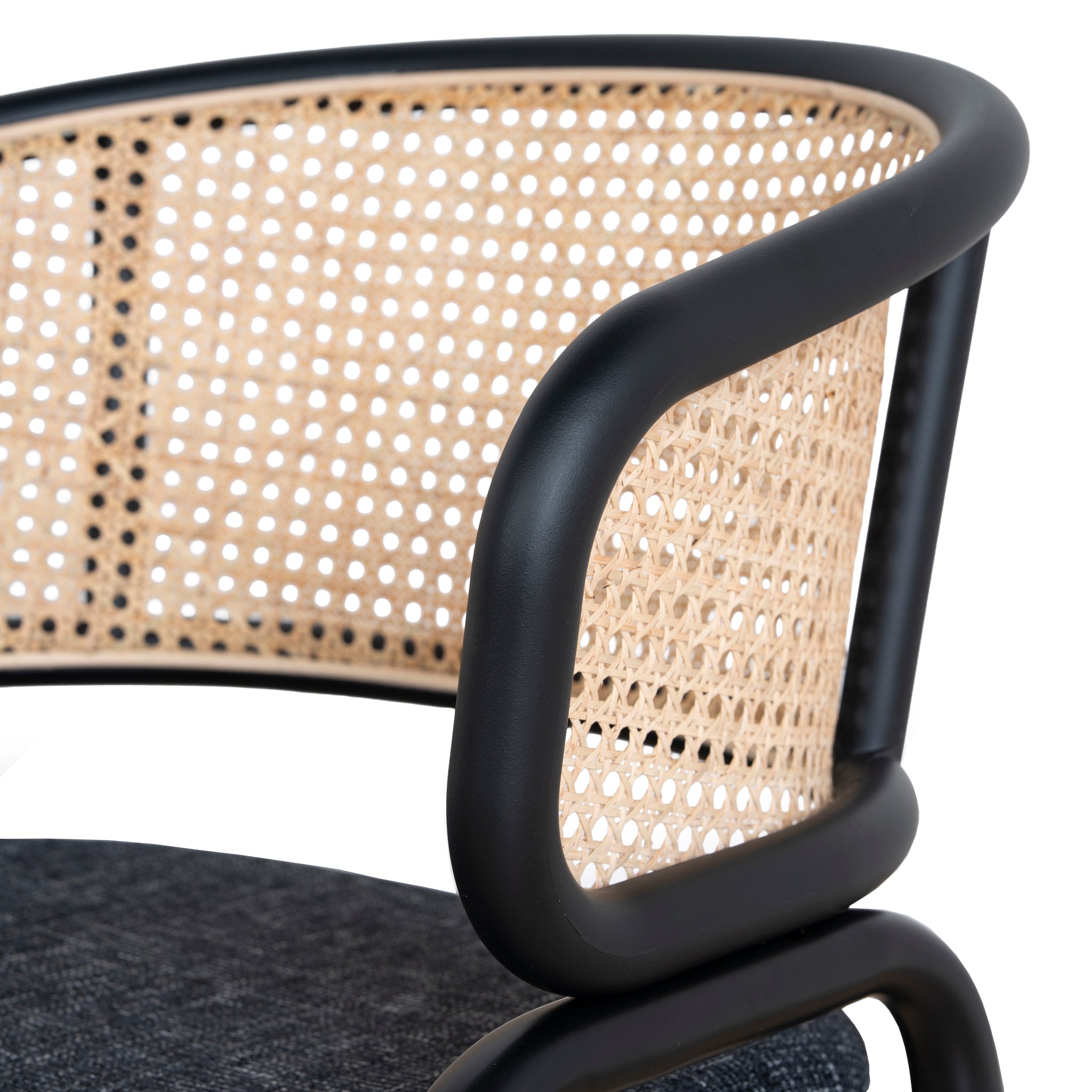 Fabric Dining Chair - Dark Grey with Rattan Back (Set of 2) - image 10