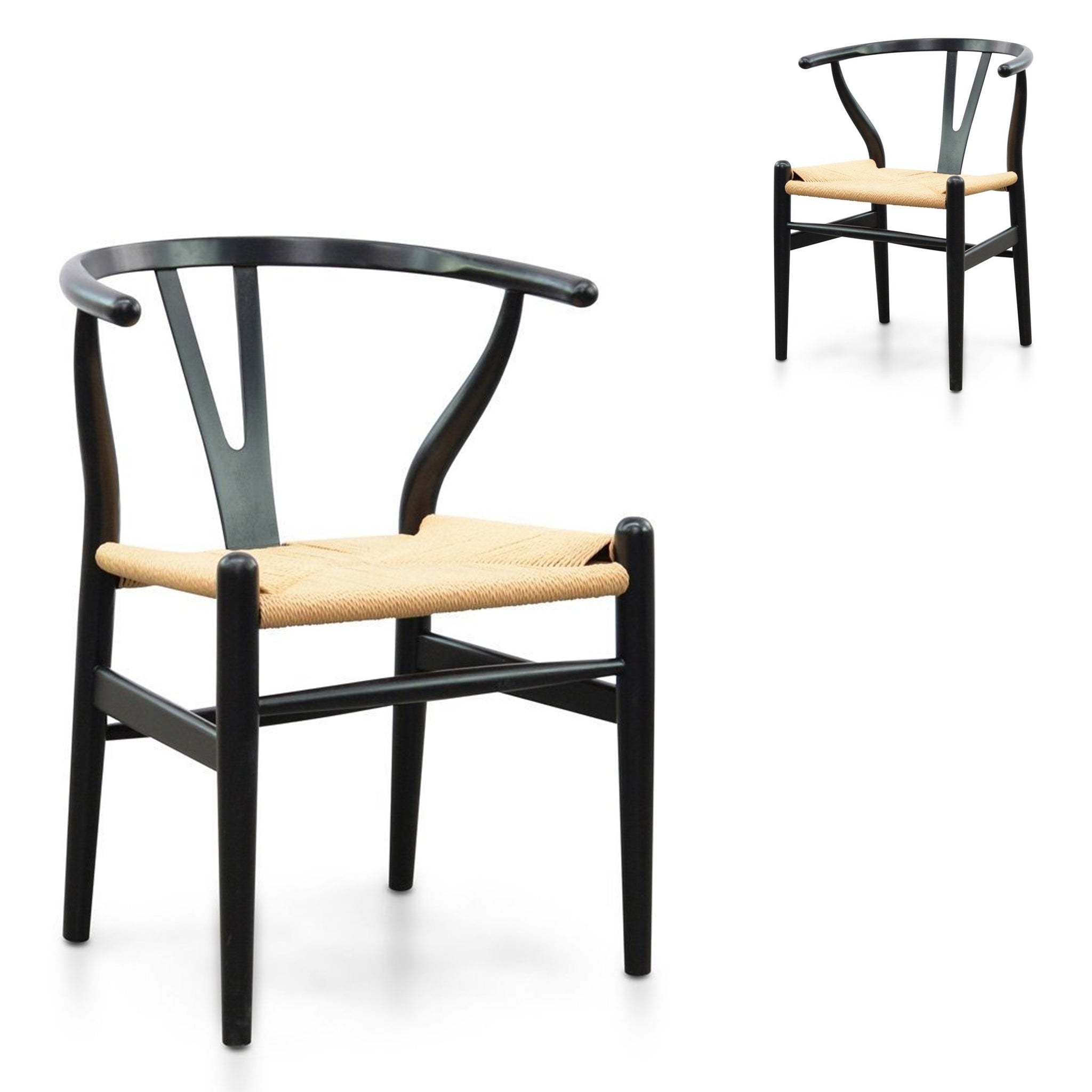 Set of 2 - Harper Wooden Dining Chair - Black - Natural Seat