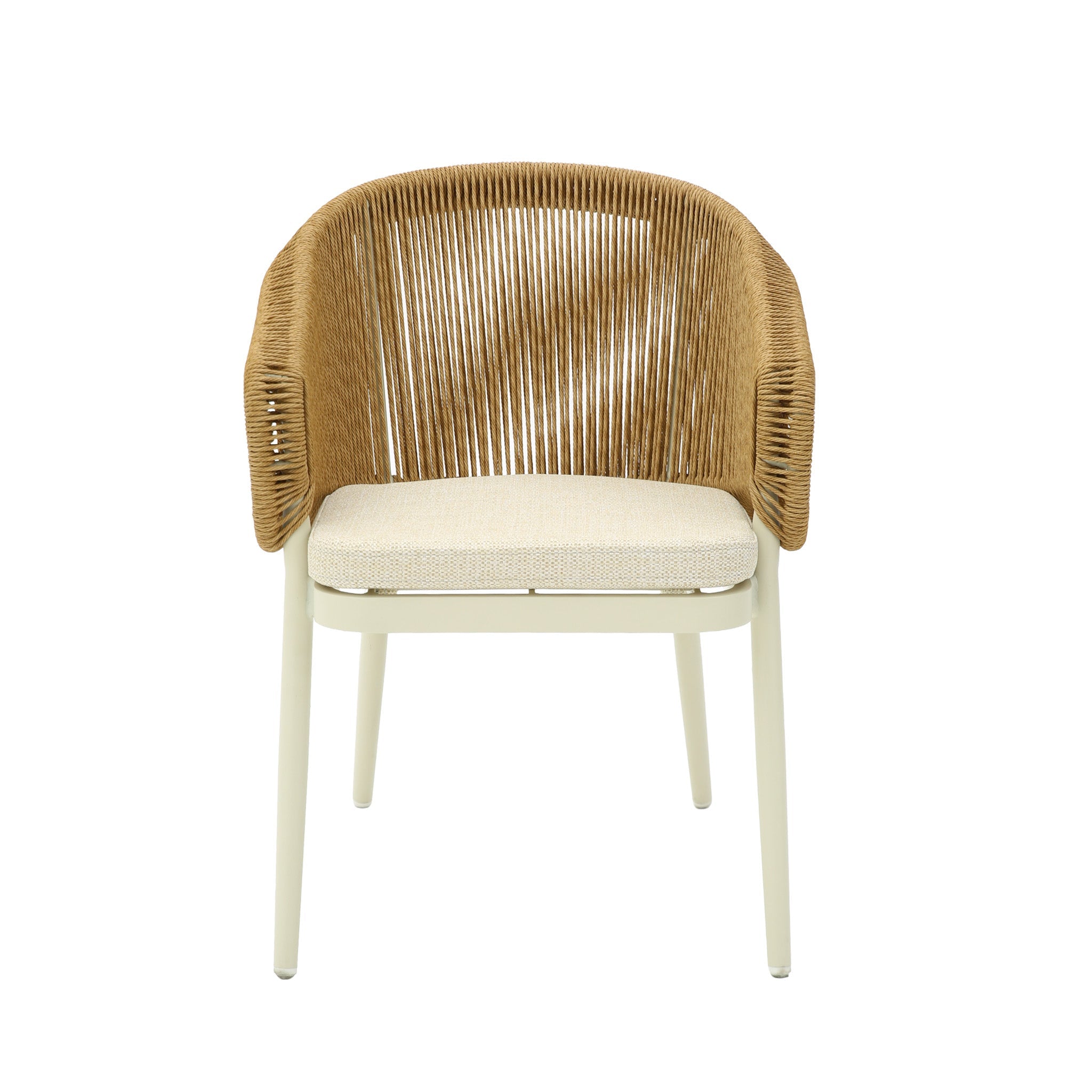 CDC12619-KT Natural Rattan Outdoor Dining Chair - Beige Cushion