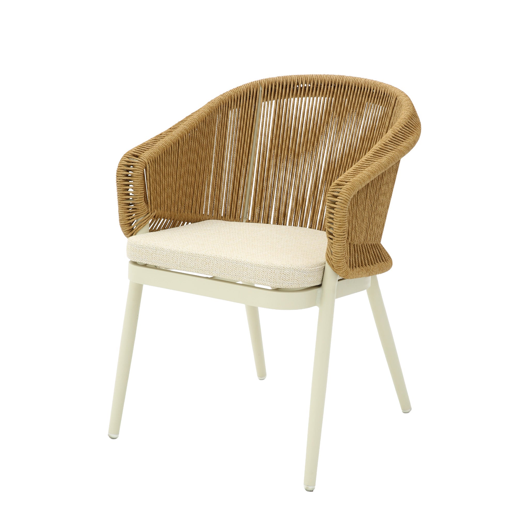 CDC12619-KT Natural Rattan Outdoor Dining Chair - Beige Cushion