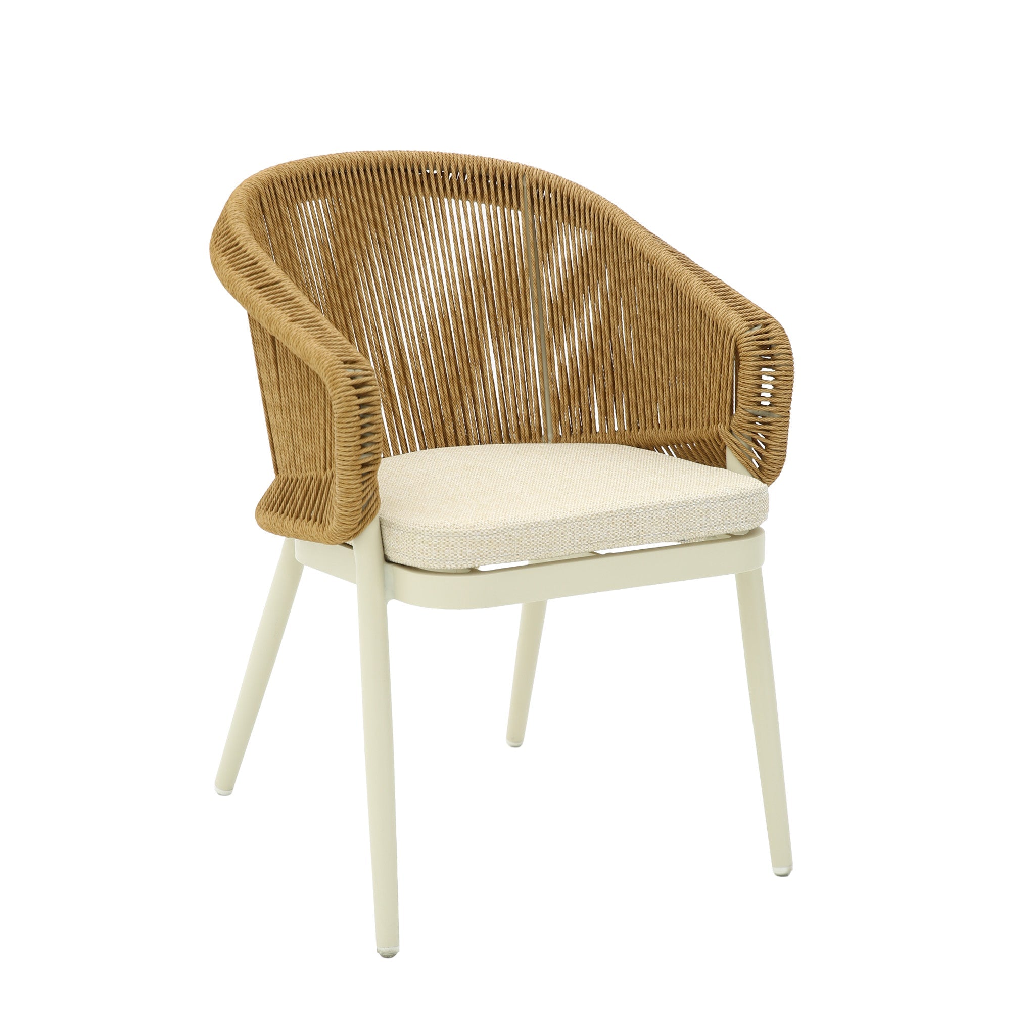 CDC12619-KT Natural Rattan Outdoor Dining Chair - Beige Cushion