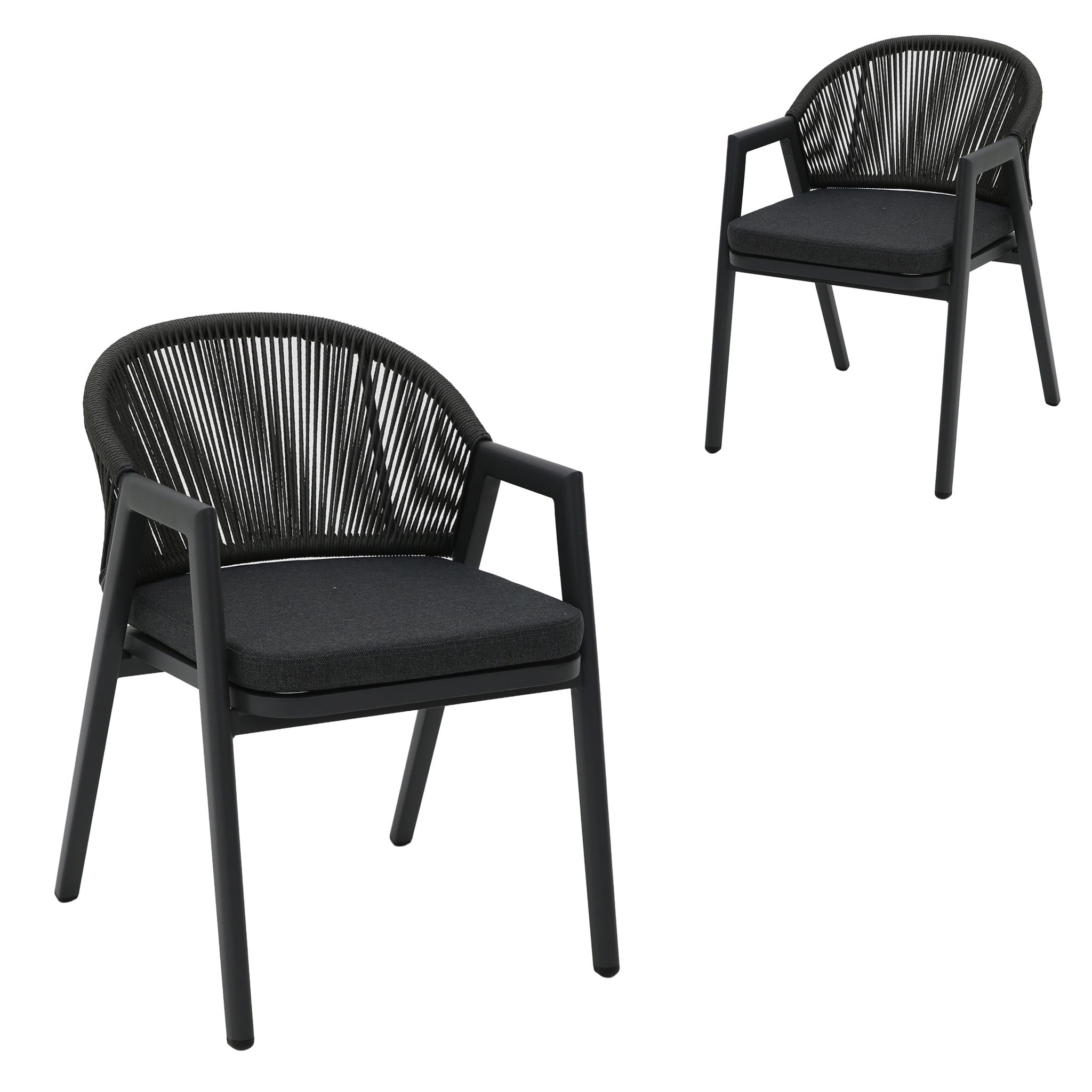 CDC12621-KT Dark Grey Rattan Outdoor Dining Chair - Dark Grey Cushion (Set of 2)