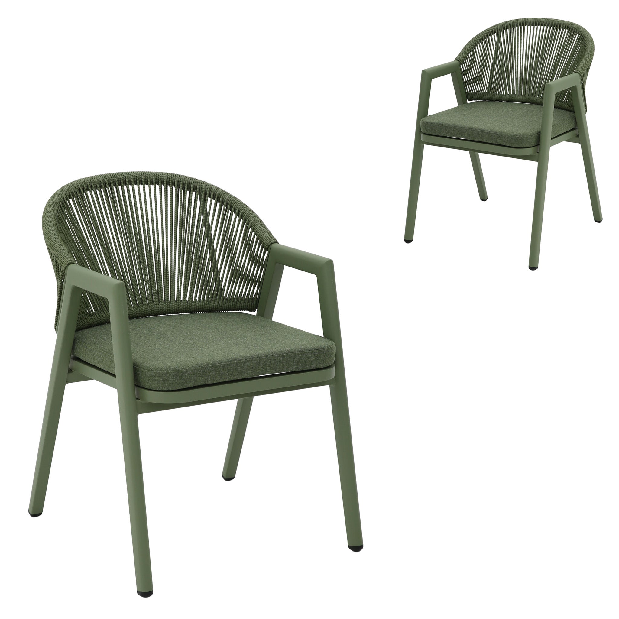 CDC12622-KT Green Rattan Outdoor Dining Chair - Sand Green Cushion (Set of 2)