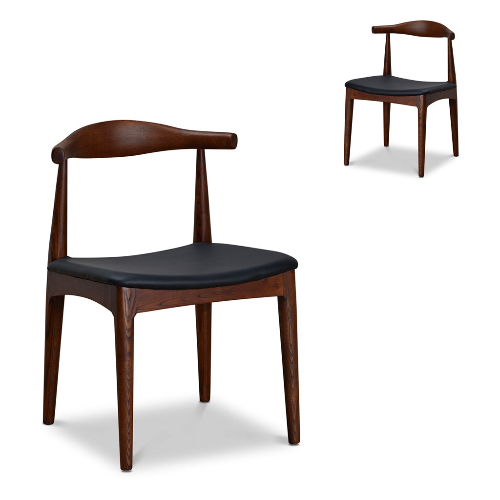 Set of 2 - Henrik Dining Chair - Dark Brown with Black Seat