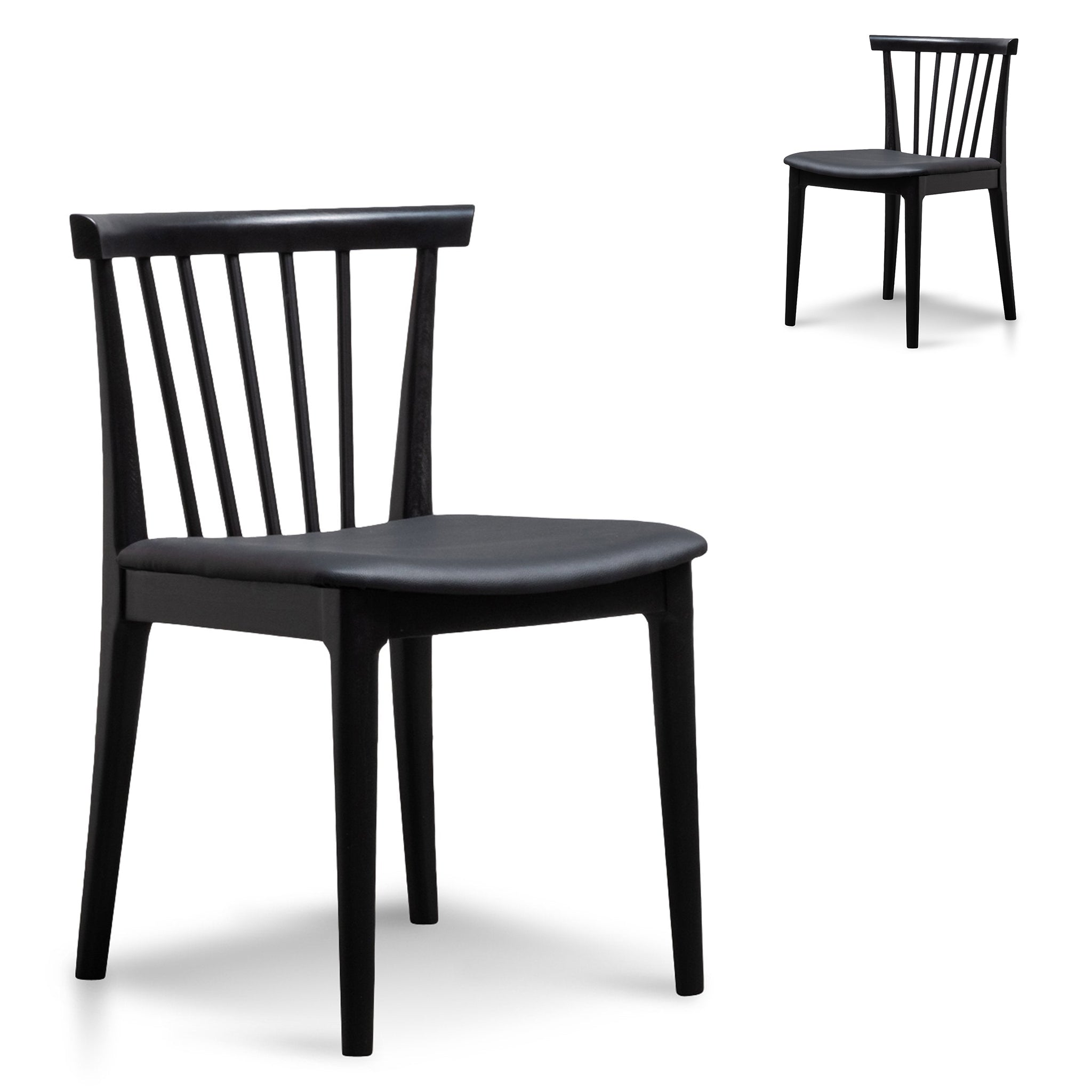 Dining chair - Solid timber and Black PU (Set of 2)