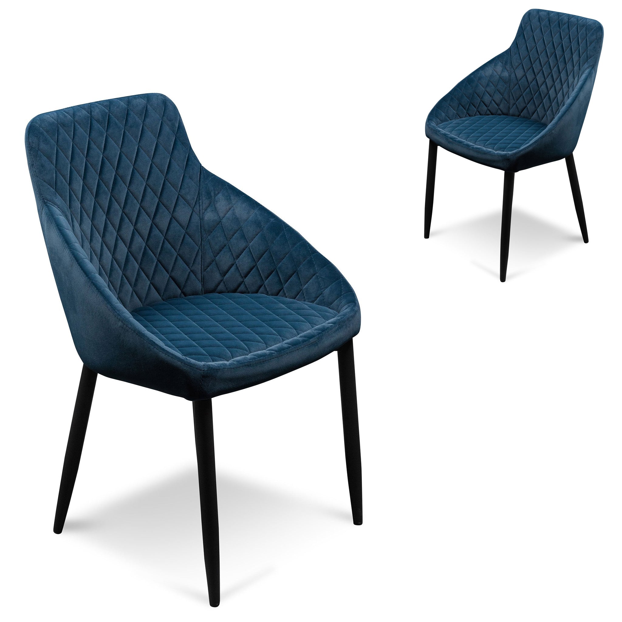 Set of 2 - Rolf Dining Chair - Navy Blue Velvet in Black Legs