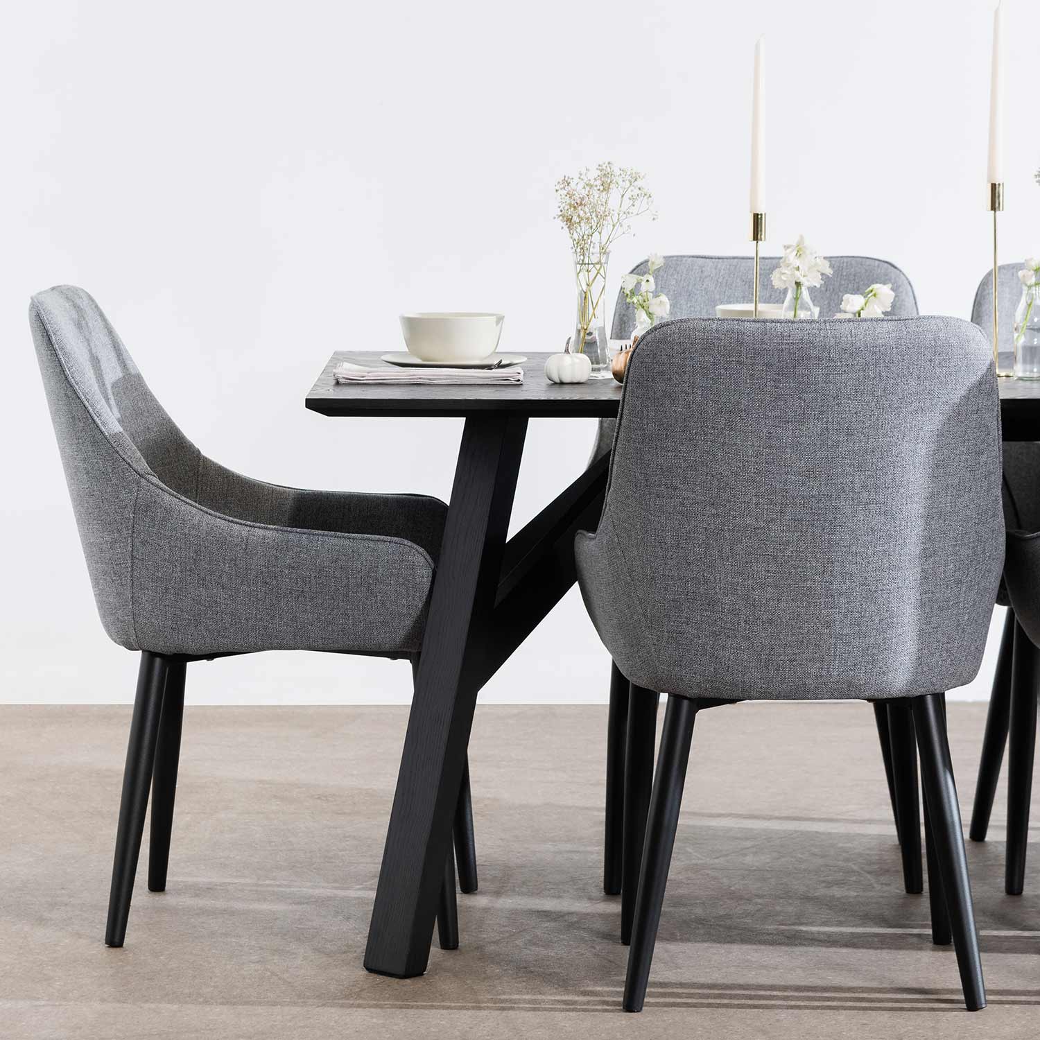 Set of 2 - Acosta Fabric Dining Chair - Pebble Grey in Black Legs