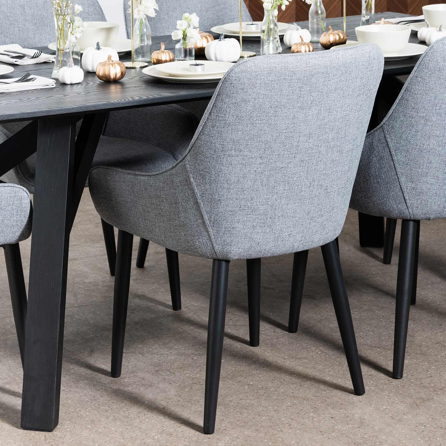 Set of 2 - Acosta Fabric Dining Chair - Pebble Grey in Black Legs