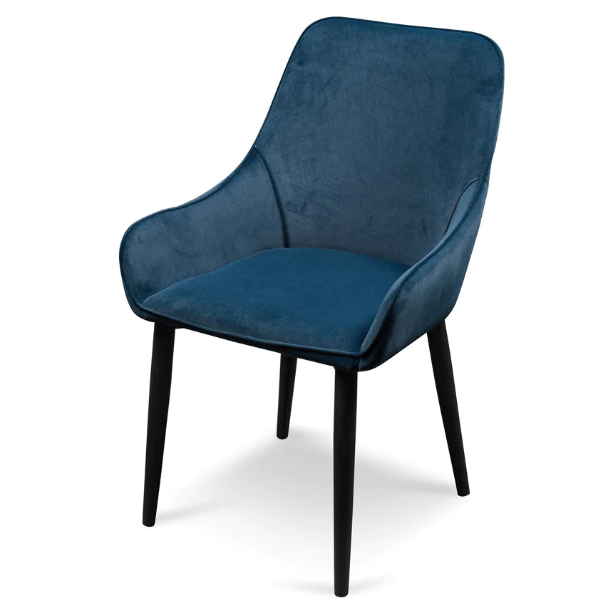 Lova Dining Chair Navy Blue Velvet with Black Legs - Set of 2