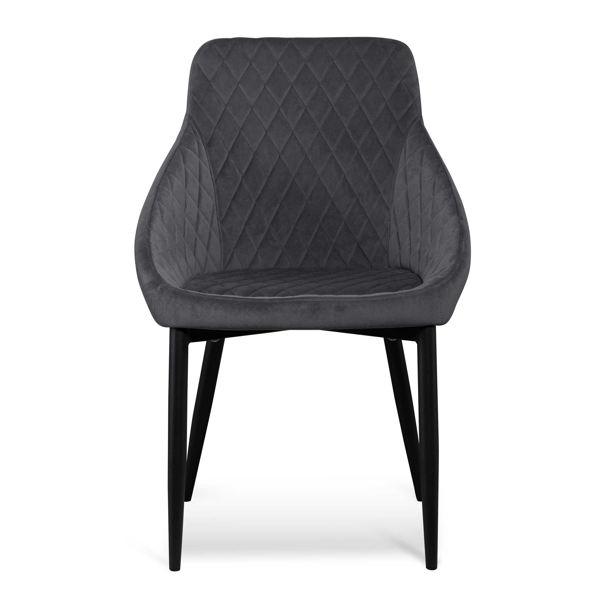 Set of 2 - Rolf Dining Chair - Grey Velvet in Black Legs