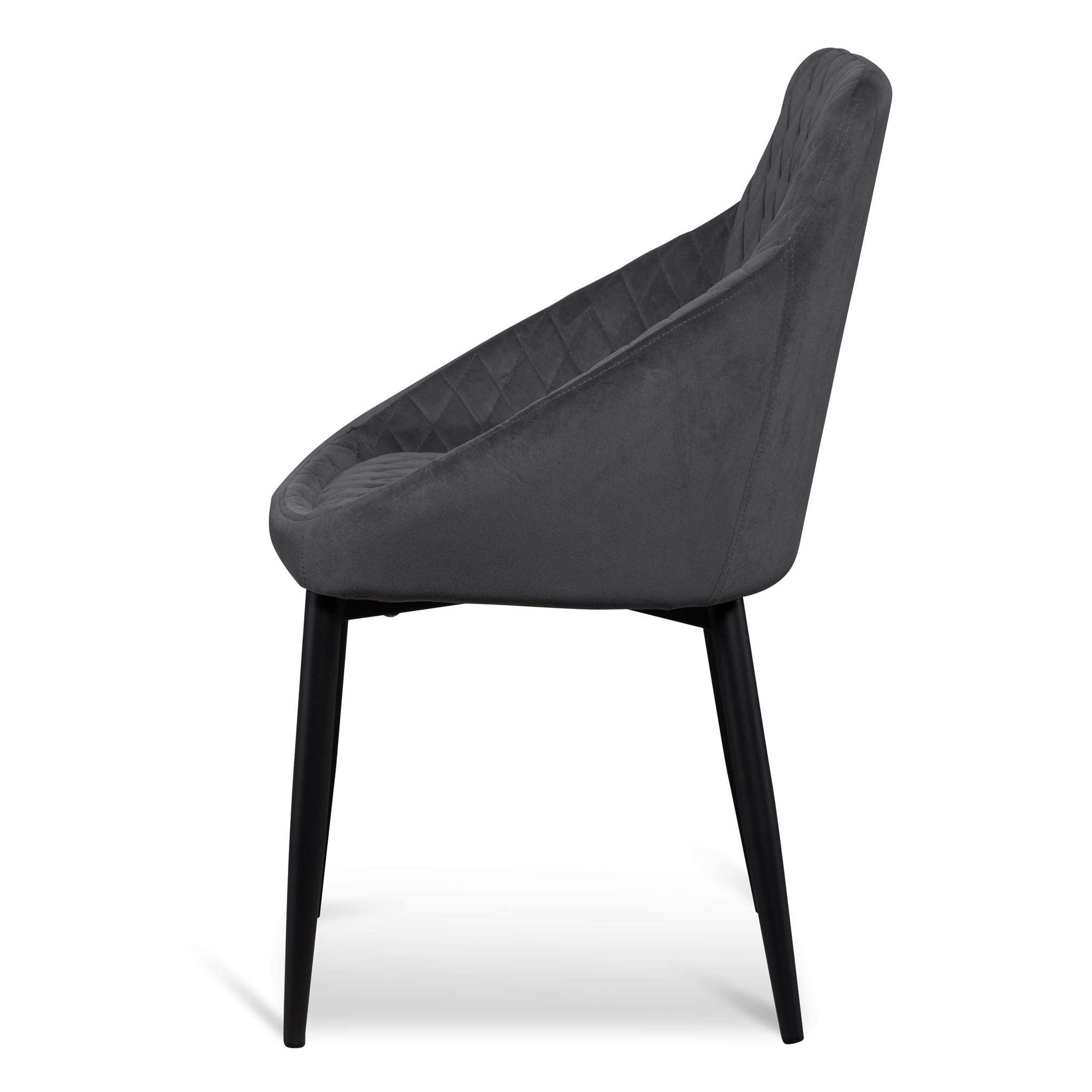 Set of 2 - Rolf Dining Chair - Grey Velvet in Black Legs