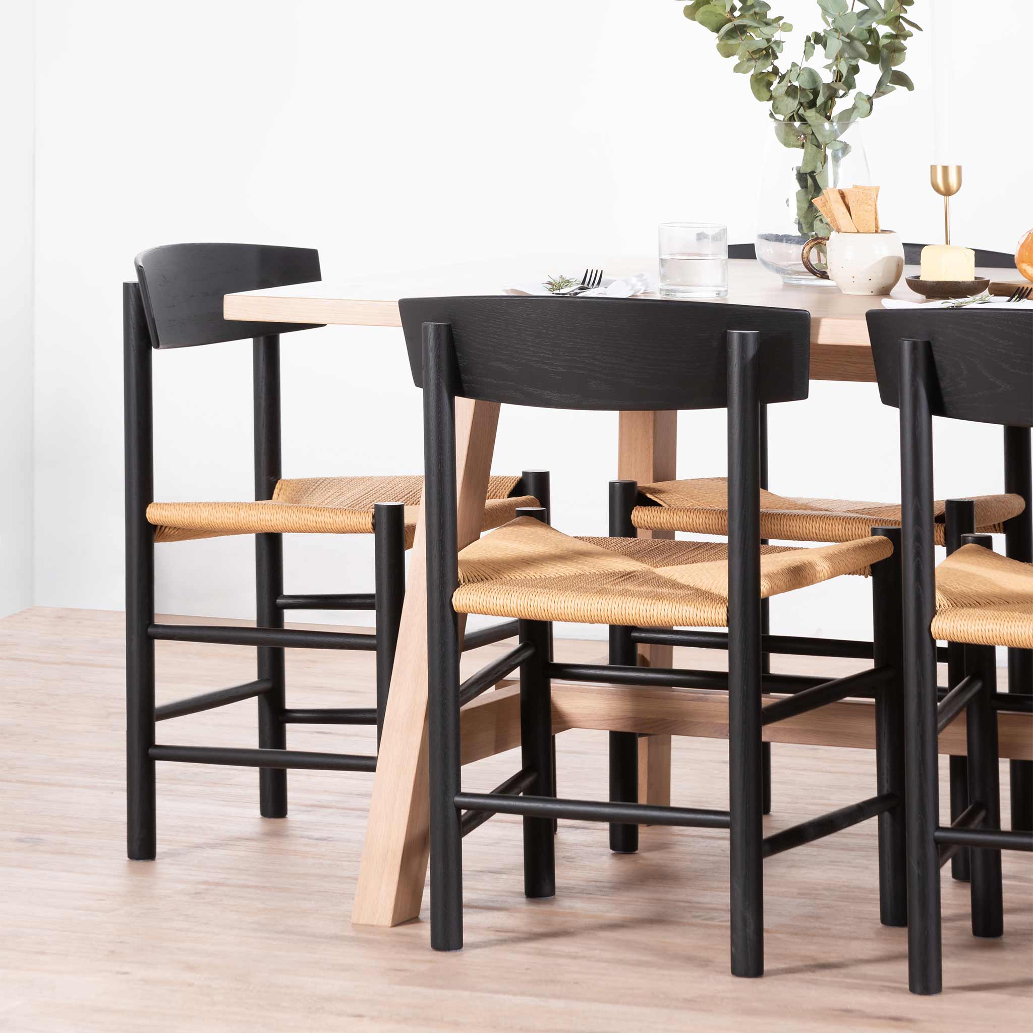 Set of 2 - Erika Rattan Black Dining Chair - Natural Seat