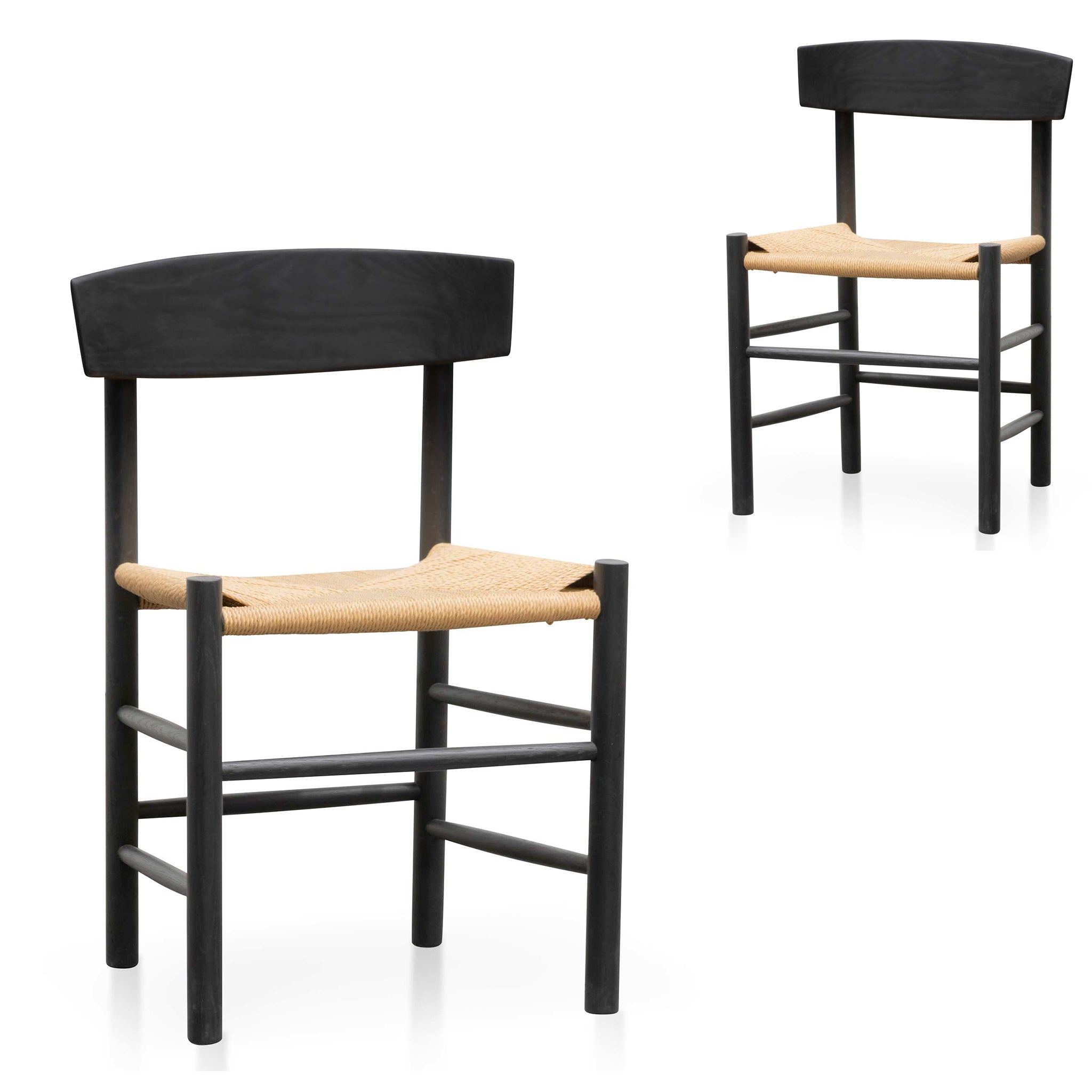 Set of 2 - Erika Rattan Black Dining Chair - Natural Seat