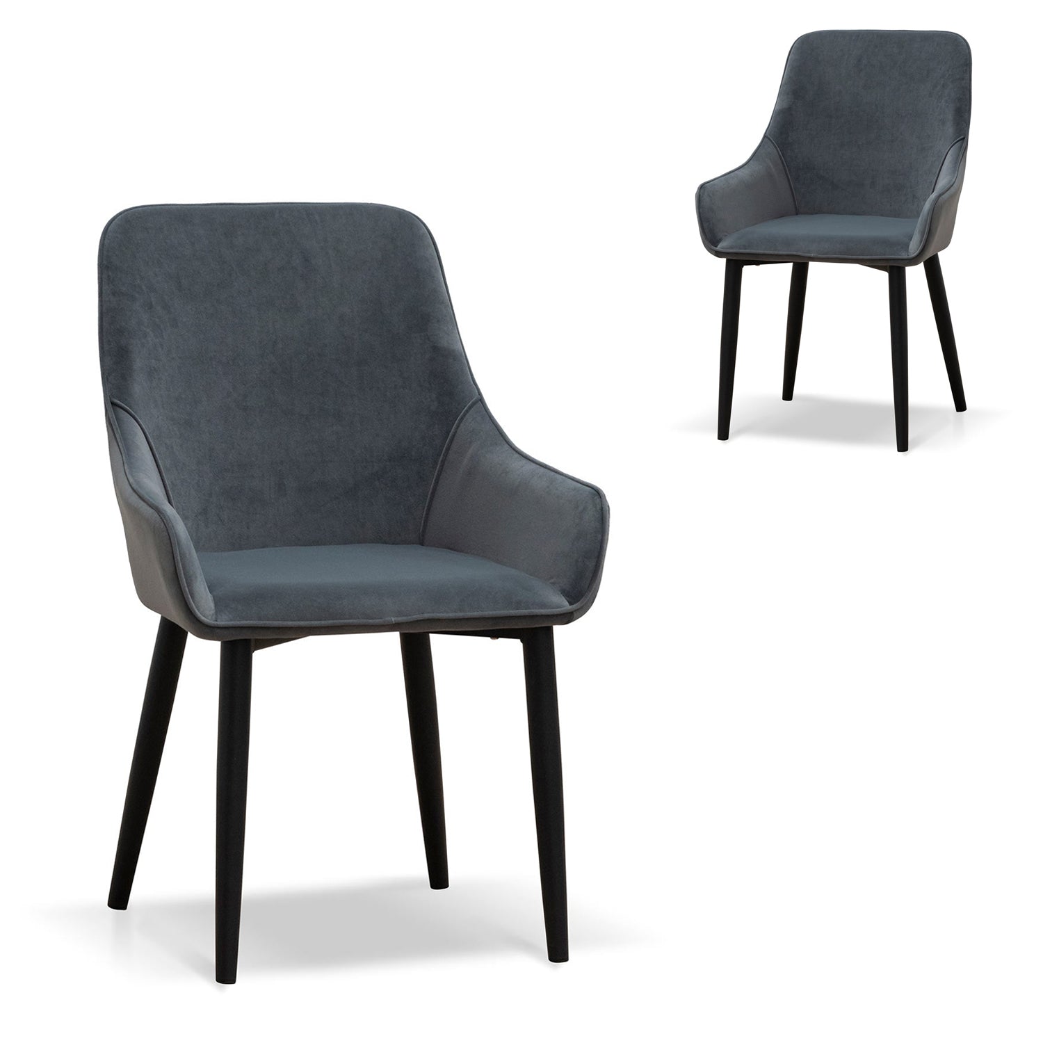 Set of 2 - Acosta Dining Chair - Grey Velvet in Black Legs