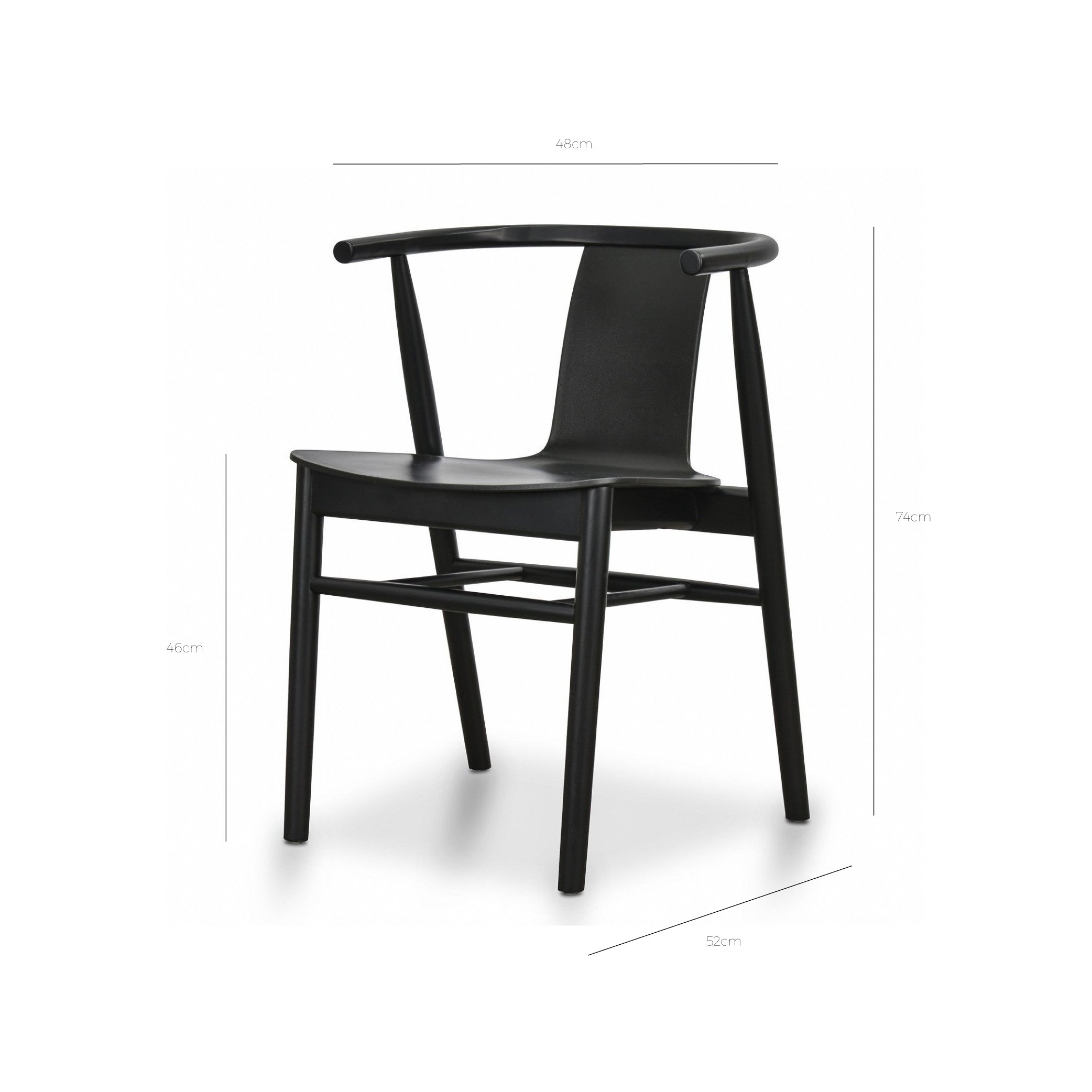 Set of 2 - Dean Wooden Dining Chair - Full Black