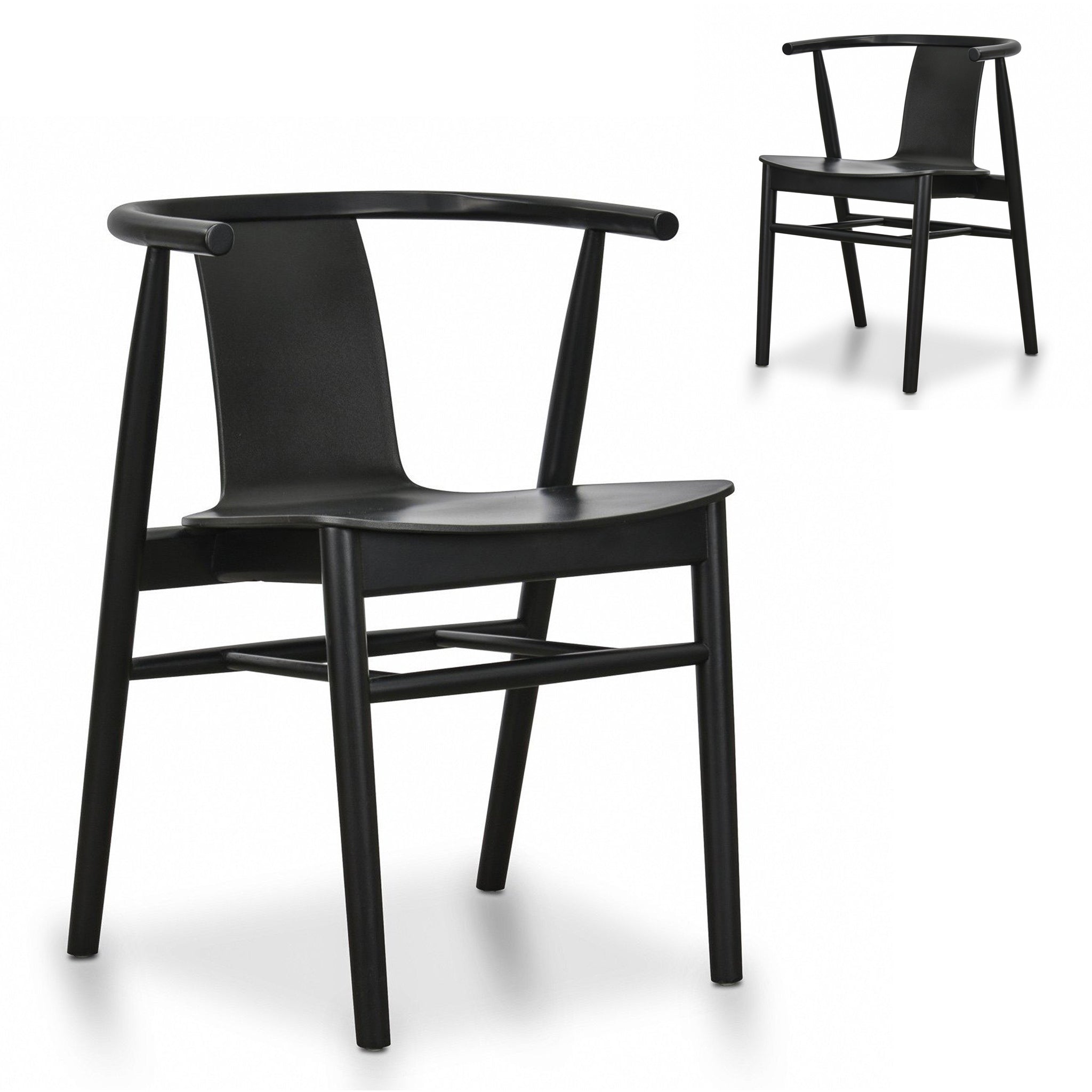 Set of 2 - Dean Wooden Dining Chair - Full Black