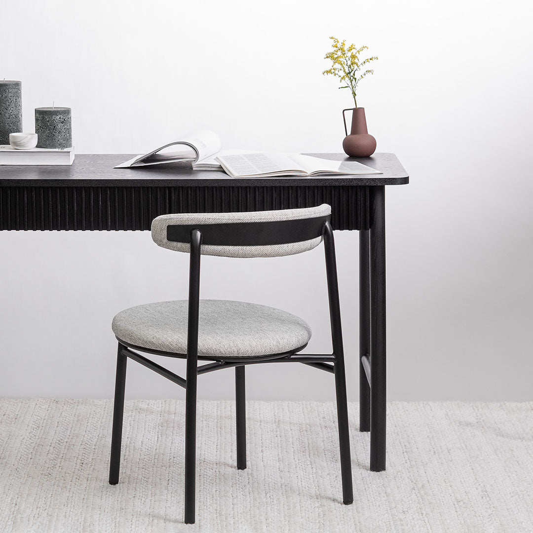 Set of 2 - Oneal Fabric Dining Chair - Silver Grey with Black Legs