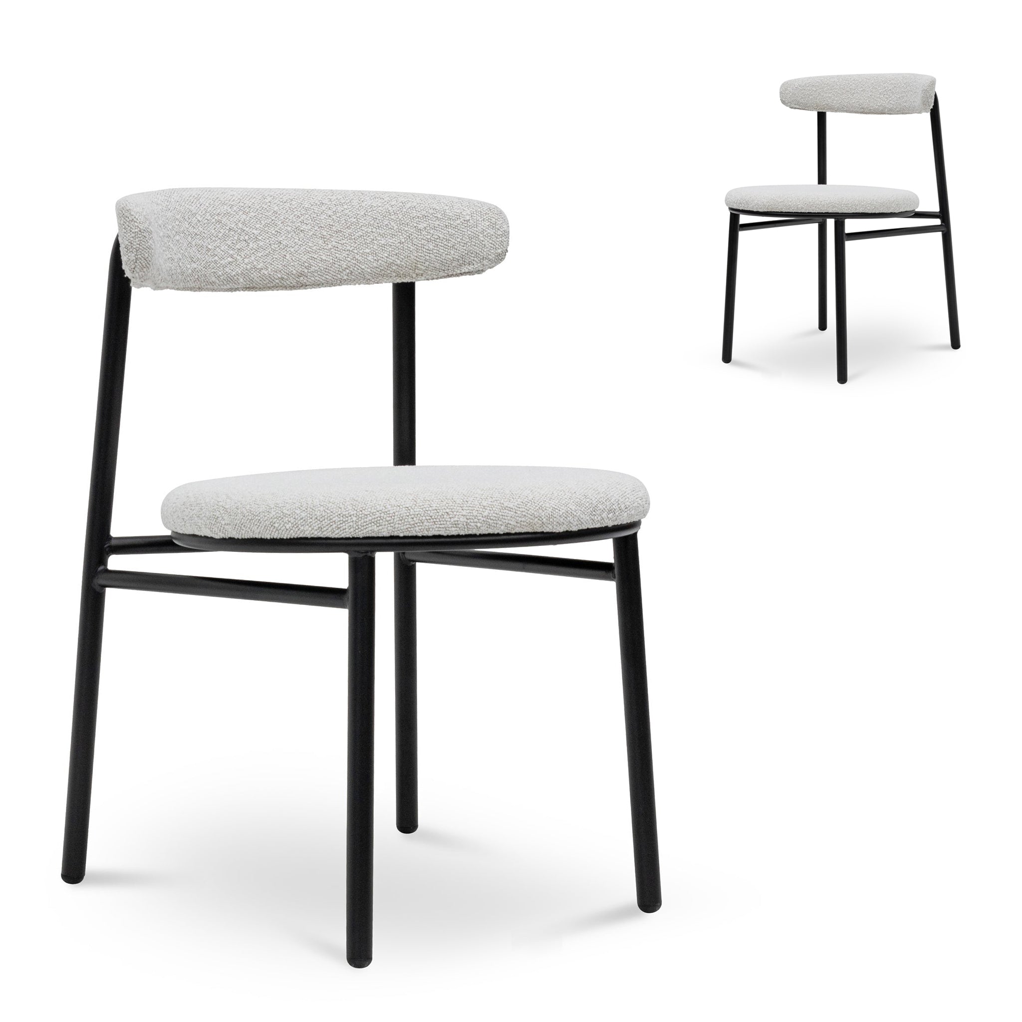 Set of 2 - Oneal Fabric Dining Chair - Moon White Boucle and Black Legs