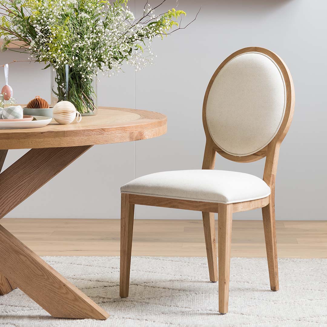 Set of 2 - Lula Light Beige Fabric Dining Chair - Natural Frame