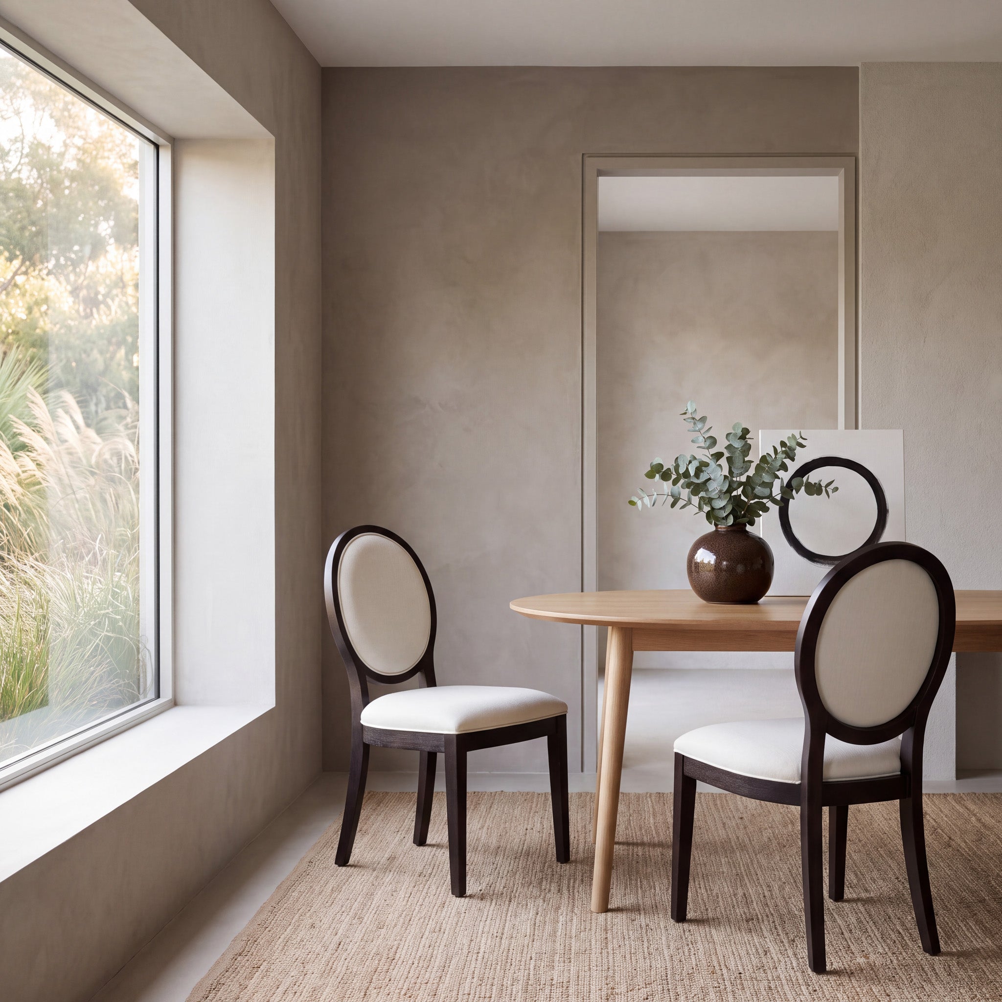 Light Beige Fabric Dining Chair - Black Frame (Set of 2) - image 2