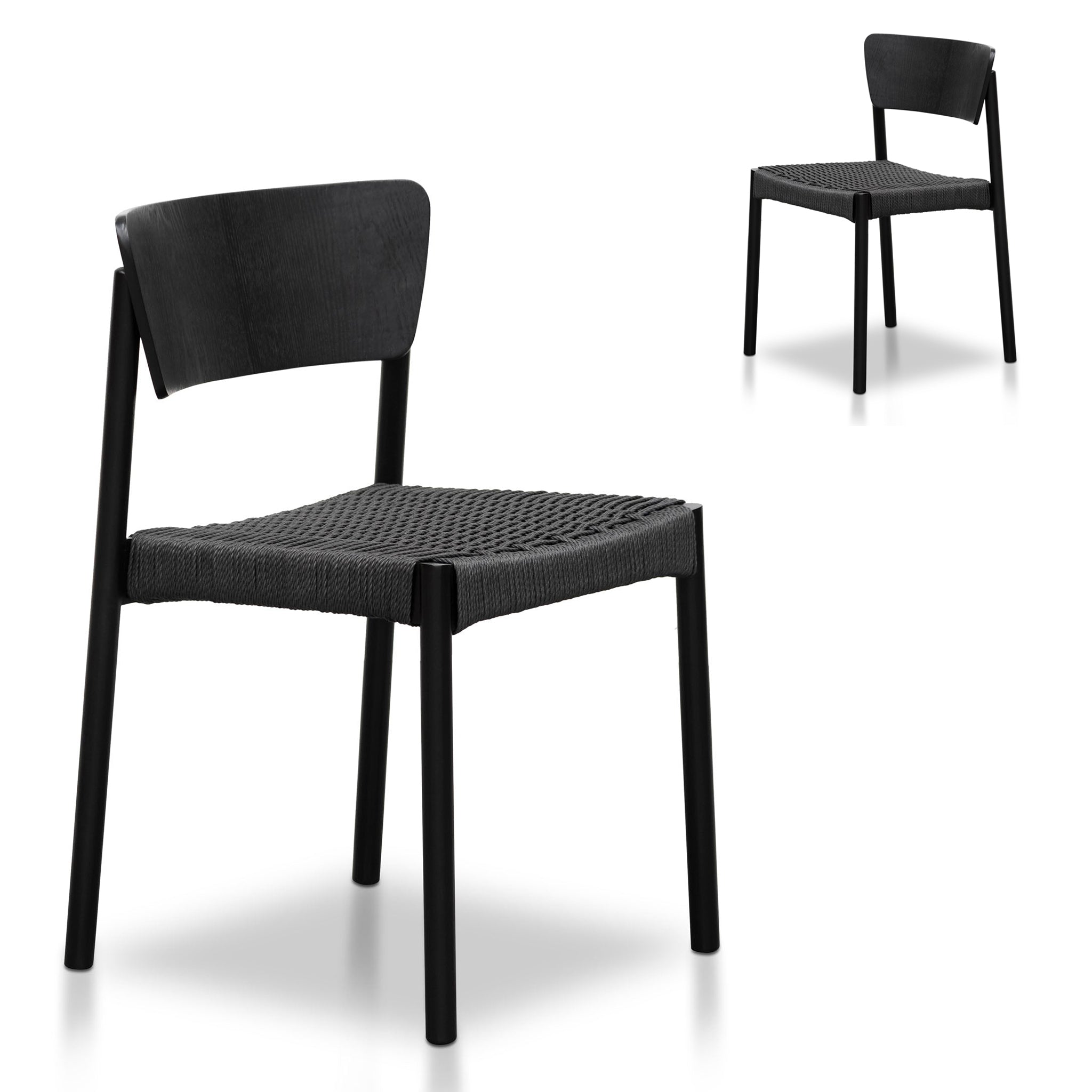 Set of 2 - Filiberto Rope Seat Dining Chair - Black