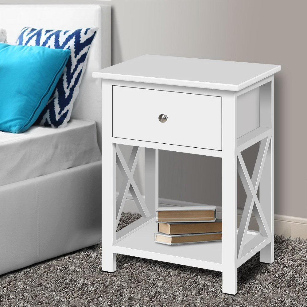 Artiss Bedside Table 1 Drawer with Shelf - EMMA White