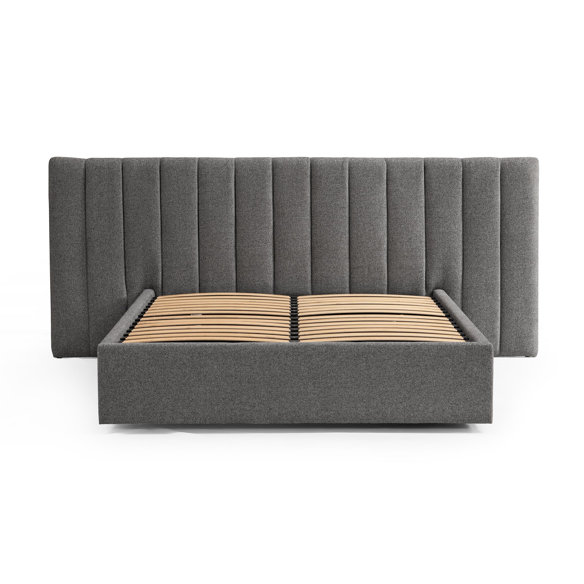 Wide Base Queen Bed Frame - Spec Charcoal with Storage