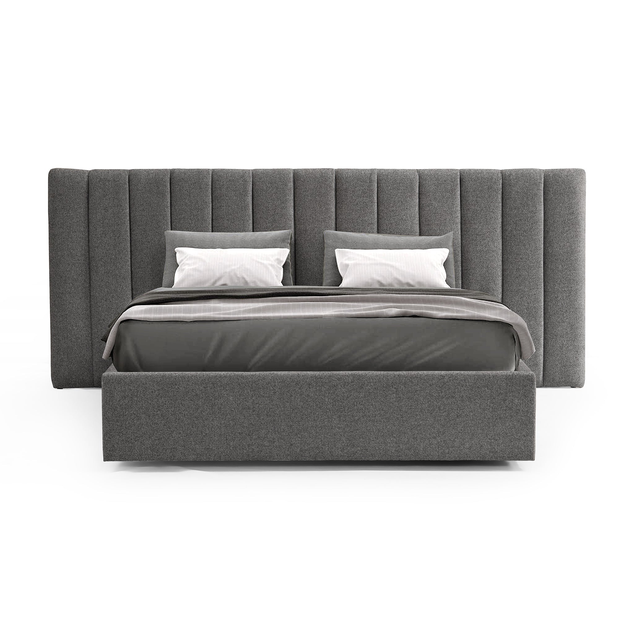 Wide Base Queen Bed Frame - Spec Charcoal with Storage
