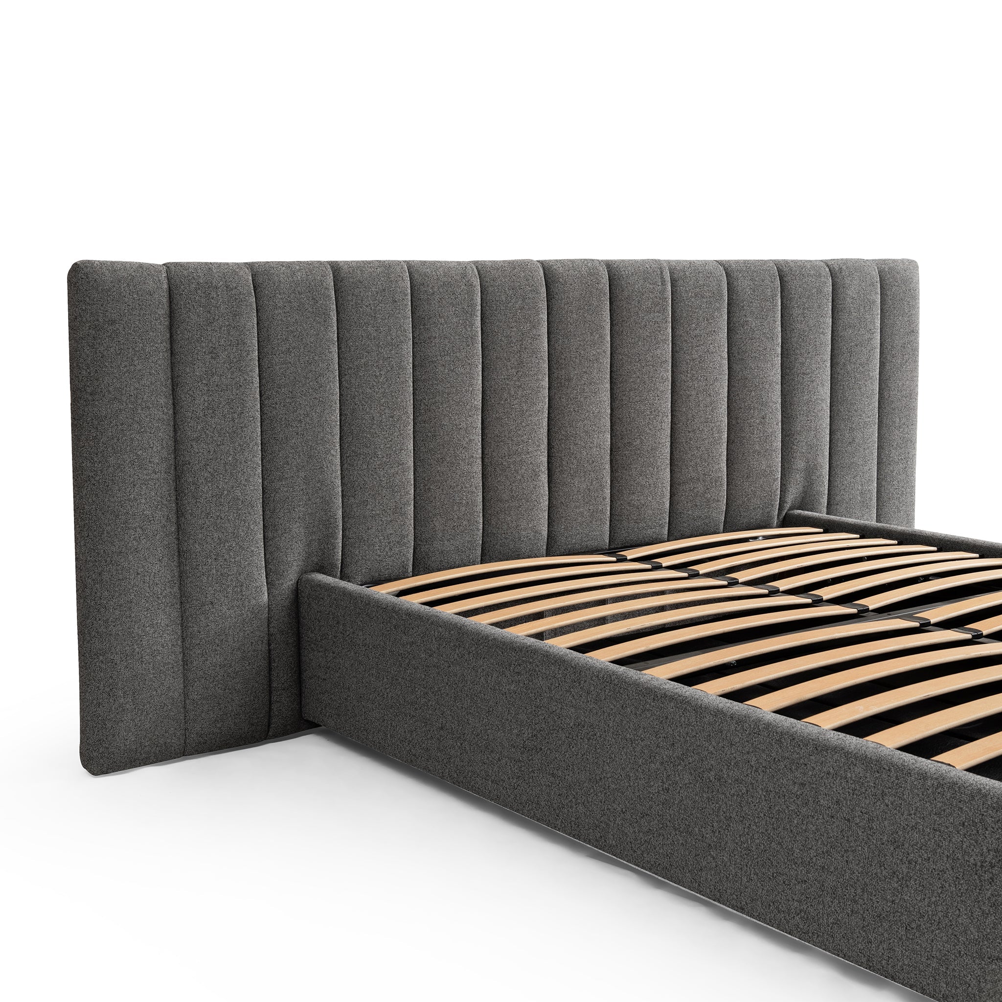 Wide Base Queen Bed Frame - Spec Charcoal with Storage