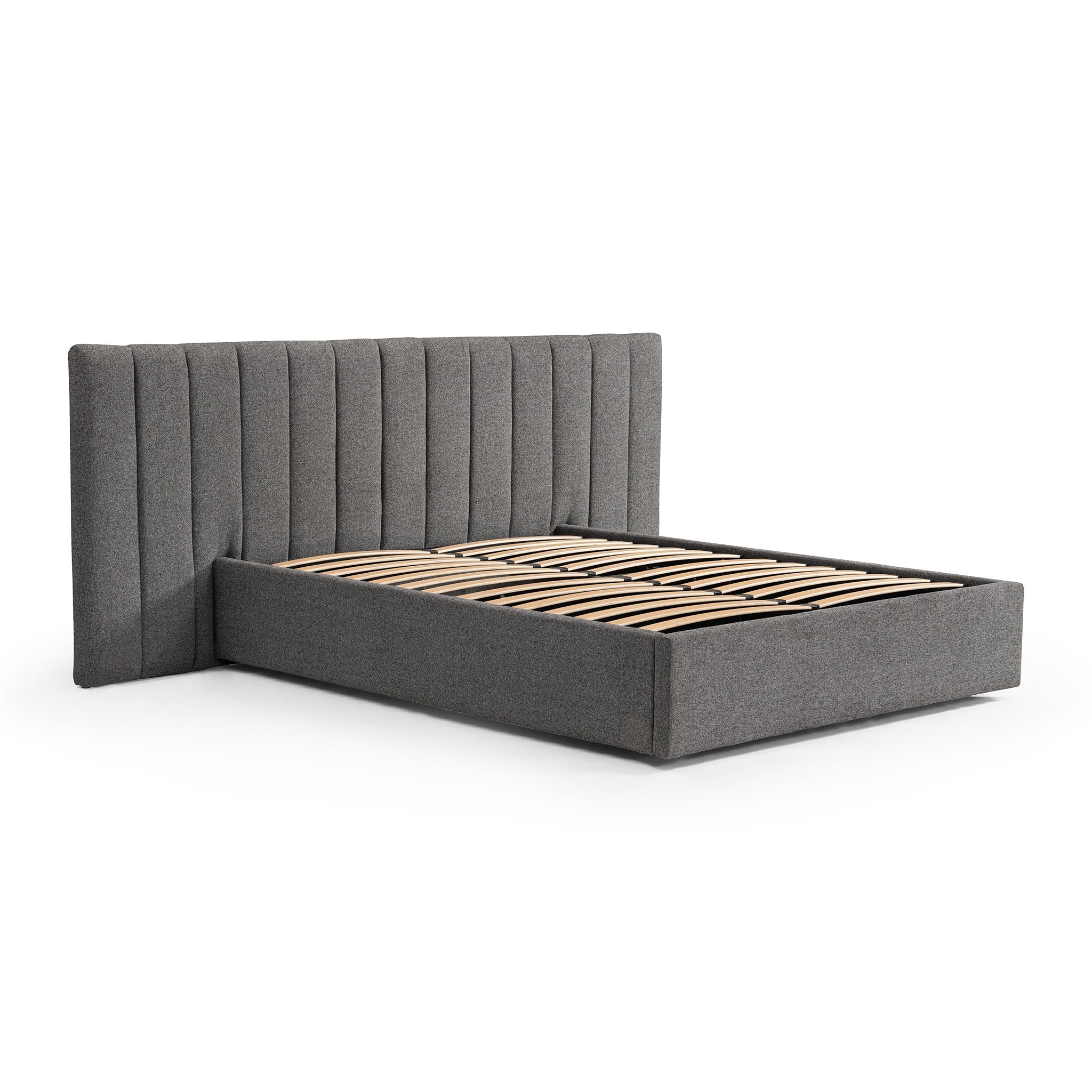 Wide Base Queen Bed Frame - Spec Charcoal with Storage